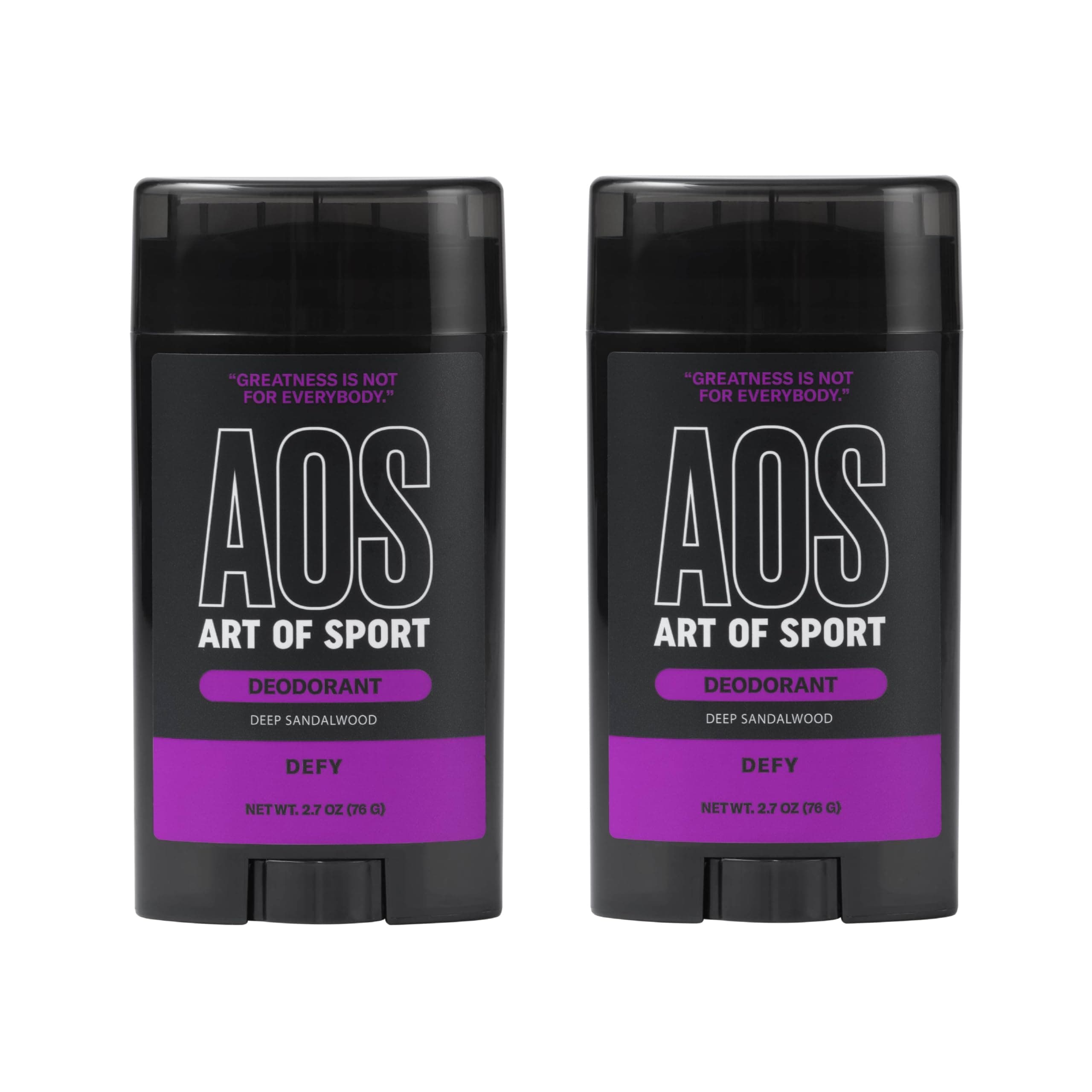 Art of Sport Men’s Deodorant, Talc Free, Sandalwood Fragrance, Made with Natural Botanicals, Green Tea, Made for Athletes, Defy Scent, 2.7 Ounce (Pack of 2)
