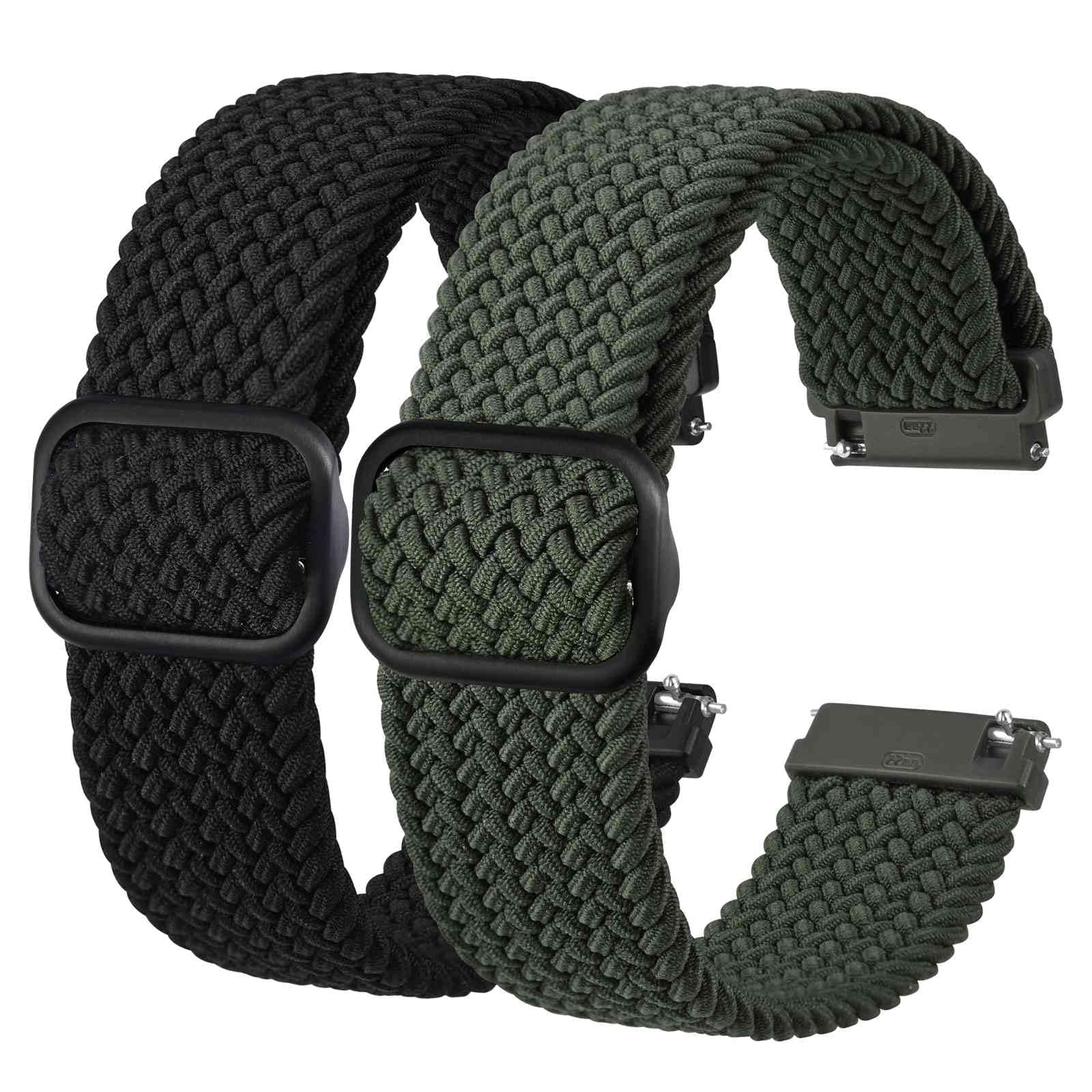 2 Pack Braided Nylon Watch Straps, Upgrade Adjustable Buckle, Stretchy Loop Straps for Men and Women, Band Width 16mm 18mm 19mm 20mm 22mm 24mm
