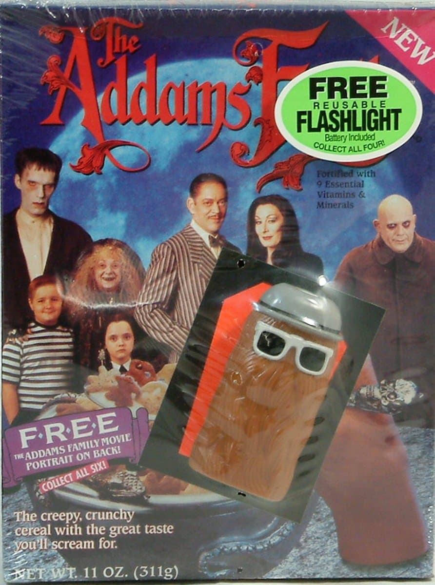 Addams Family Cereal Box with Free Flashlight Cousin It