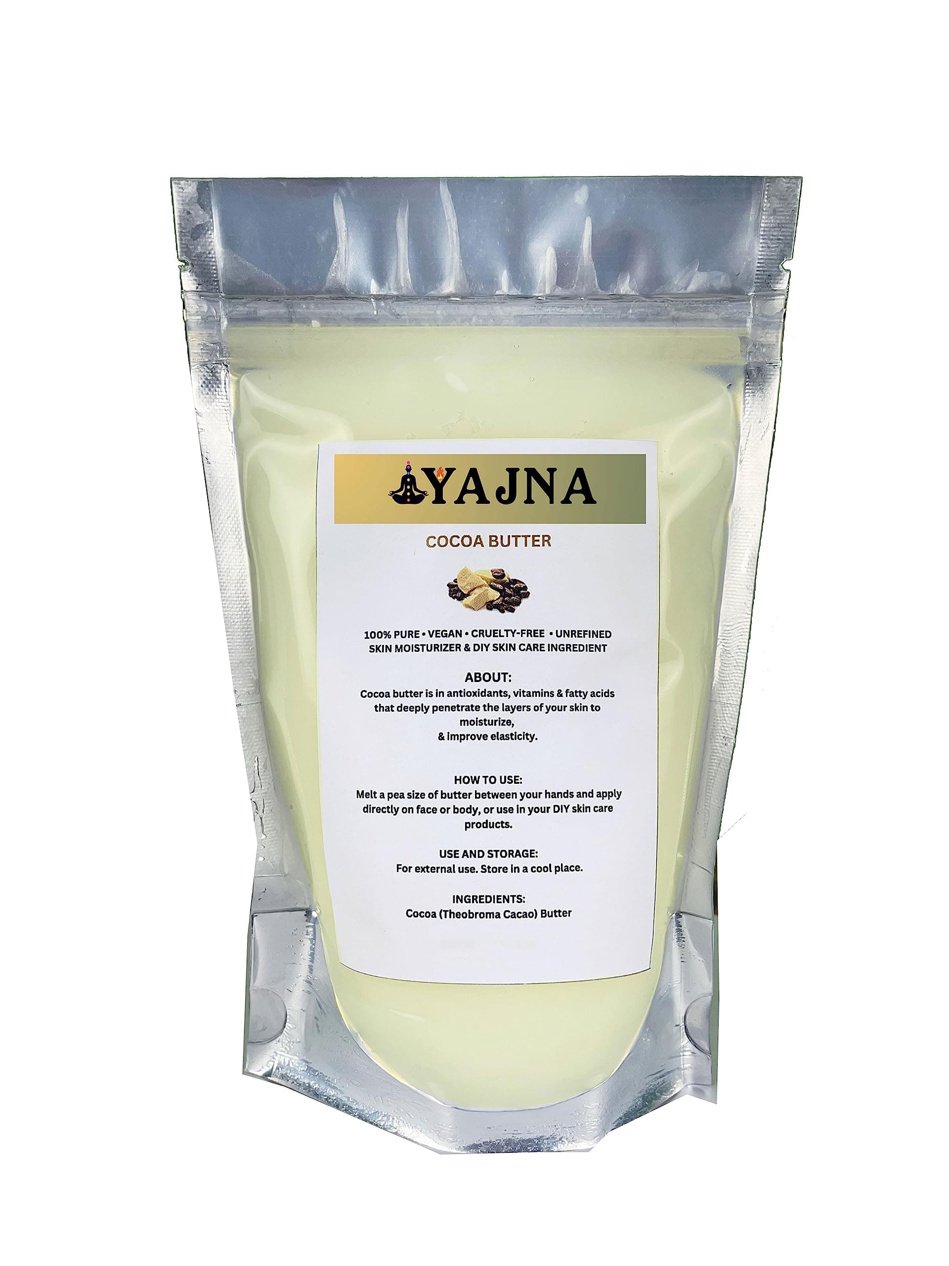 Yajna Organic Raw Cocoa Butter 100% Pure,Natural & Unrefined| Skin Moisturizer For Face, Body & Hair| 8 OZ/230 GM Ivory/White Grade A | DIY Creams, Balms, Lotions, Soaps| Softens Dry & Tough Skin