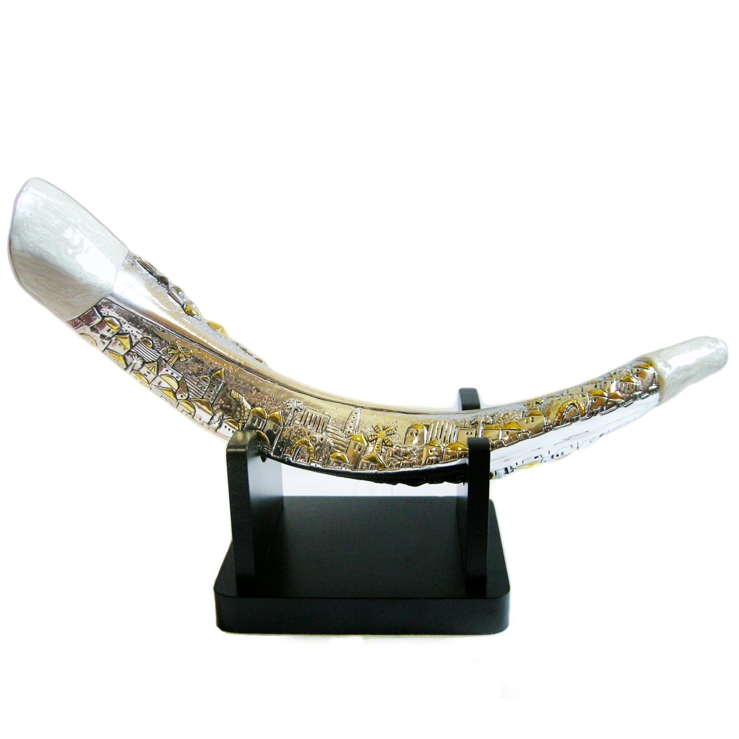 Shofar Jerusalem, Silver 925 plated (electroforming), on base, Judaica, Israel