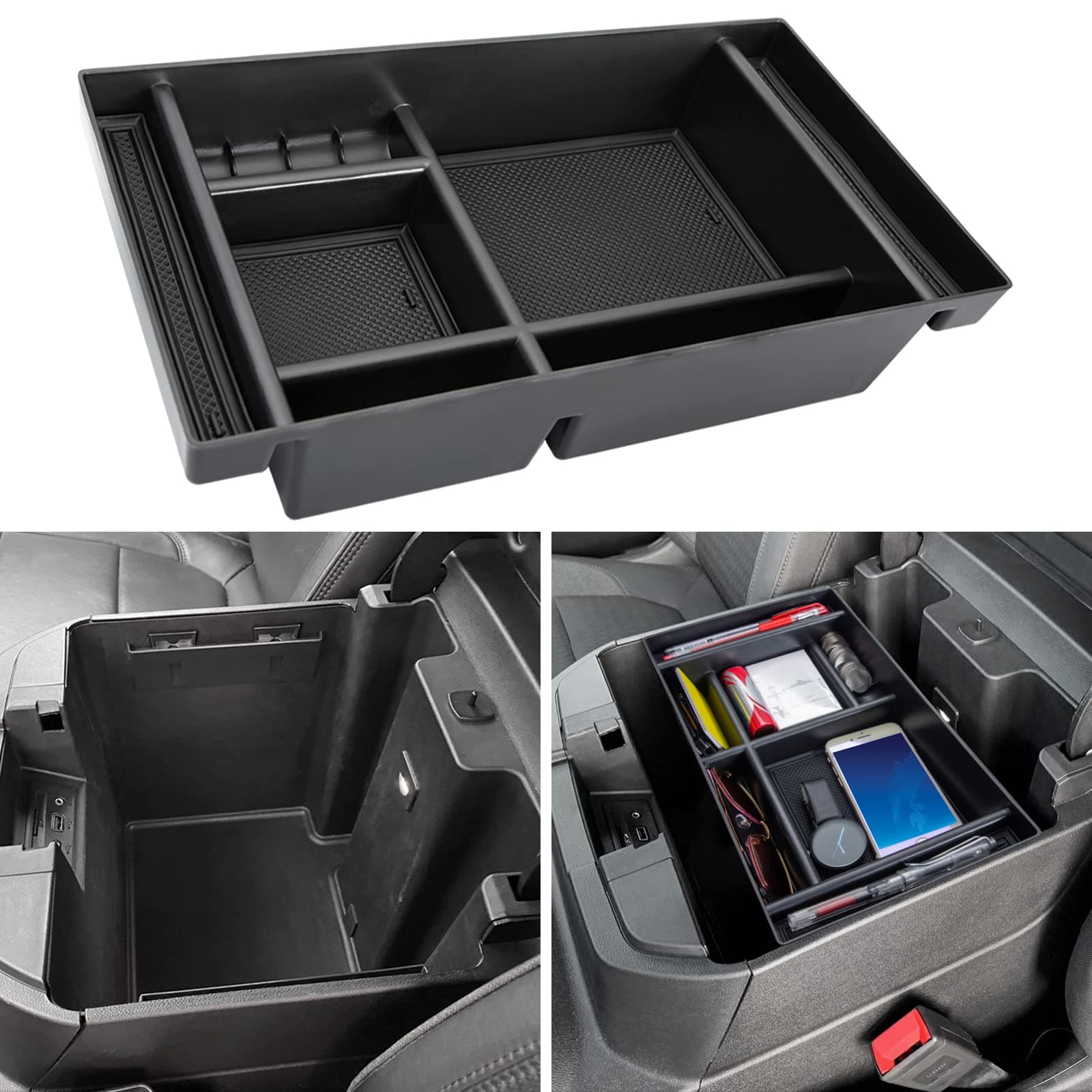 PIMCAR Center Console Tray Organizer Compatible with 2019 GMC Sierra 1500/Chevy Silverado 1500 Accessories and 2020 Chevy Silverado/GMC Sierra 1500/2500 HD/3500 HD -Full Console w/Bucket Seats ONLY