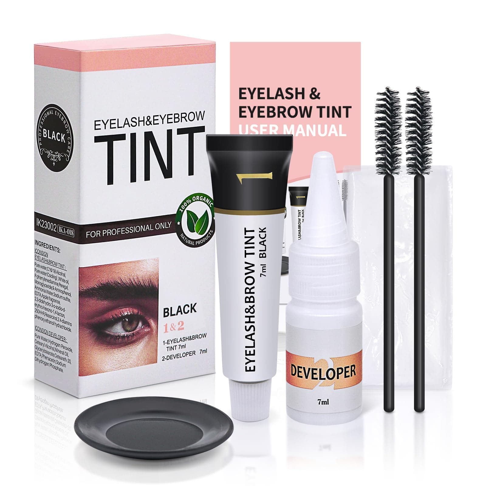 Eyebrow & Eyelash Color Kit, Professional Lash & Brow Color Kit, Instant Eyebrow Coloring Set with Natural Bushy Black Effects, Easy to Use, 7ml, Black