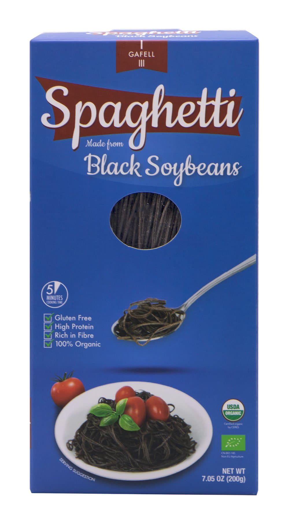 GAFELL Spaghetti made from Black Soybeans, Organic Gluten Free Bean Pasta, 7.05 Ounce