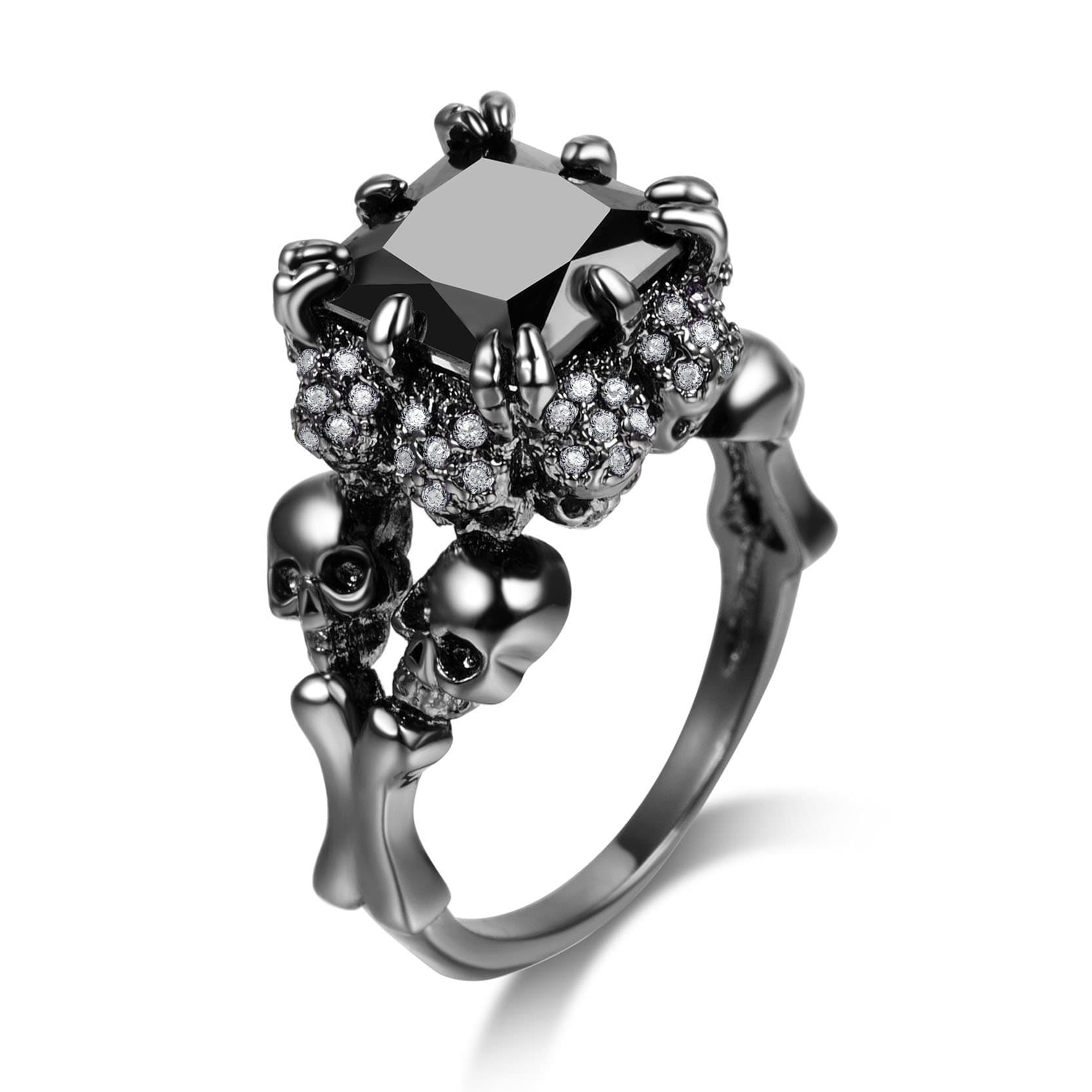 Women Skull Rings Gothic Jewelry (White gold, 9)