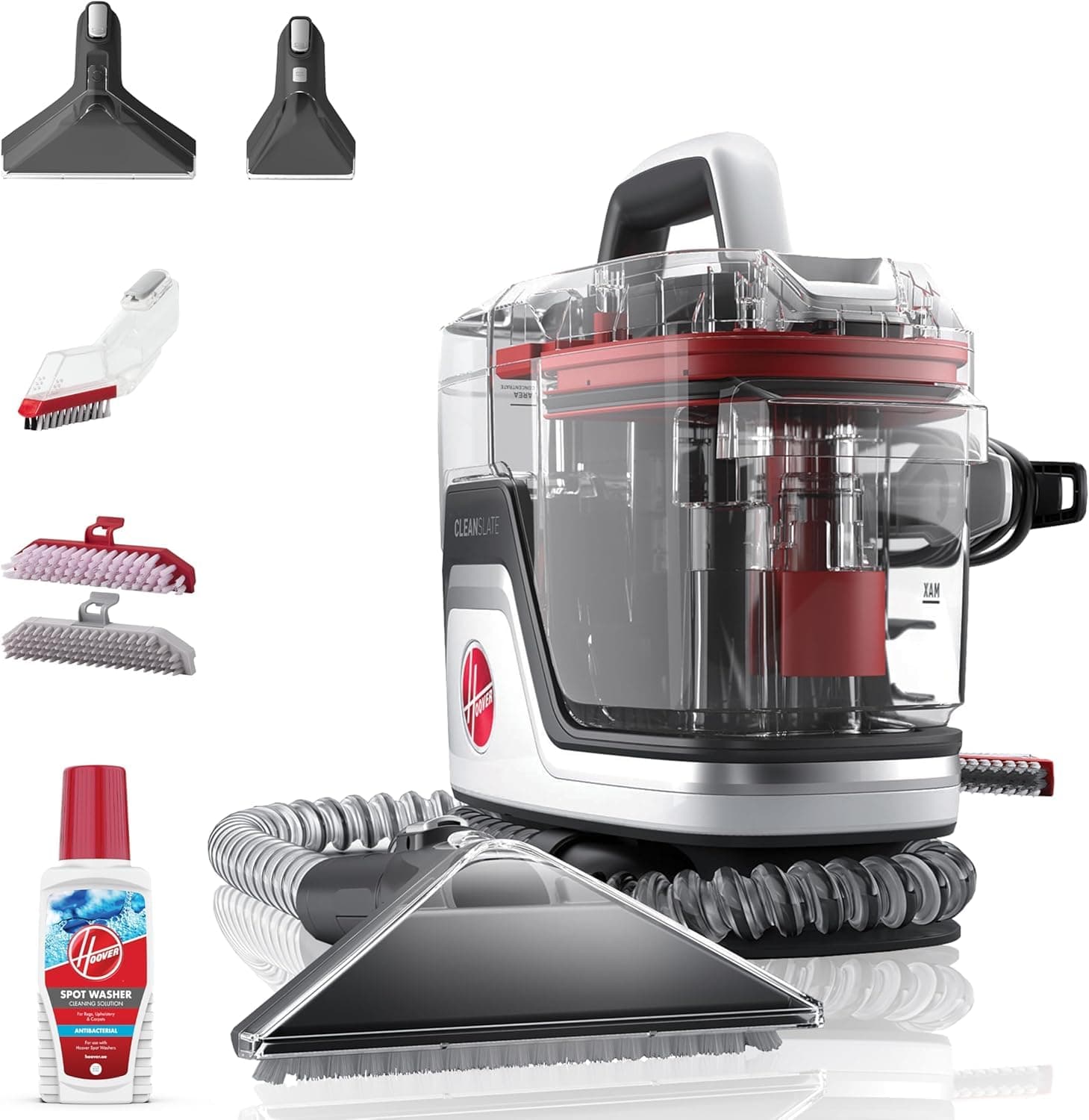 Cleanslate Spot Washer, Powerful Carpet & Upholstery Multi-purpose Spot Cleaner, Removes Tough Stains, Portable, Kills over 99% of Bacteria, Tools to clean every Mess (Red)