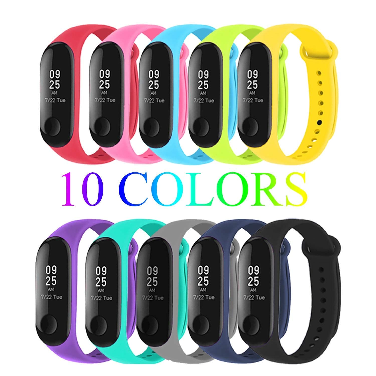 Mardozon 10 Straps for Xiaomi Mi Band 3/4 Fitness Bracelet Soft Silicone Sport Strap Wristband WatchBand Accessories for Mijia Mi Band 4