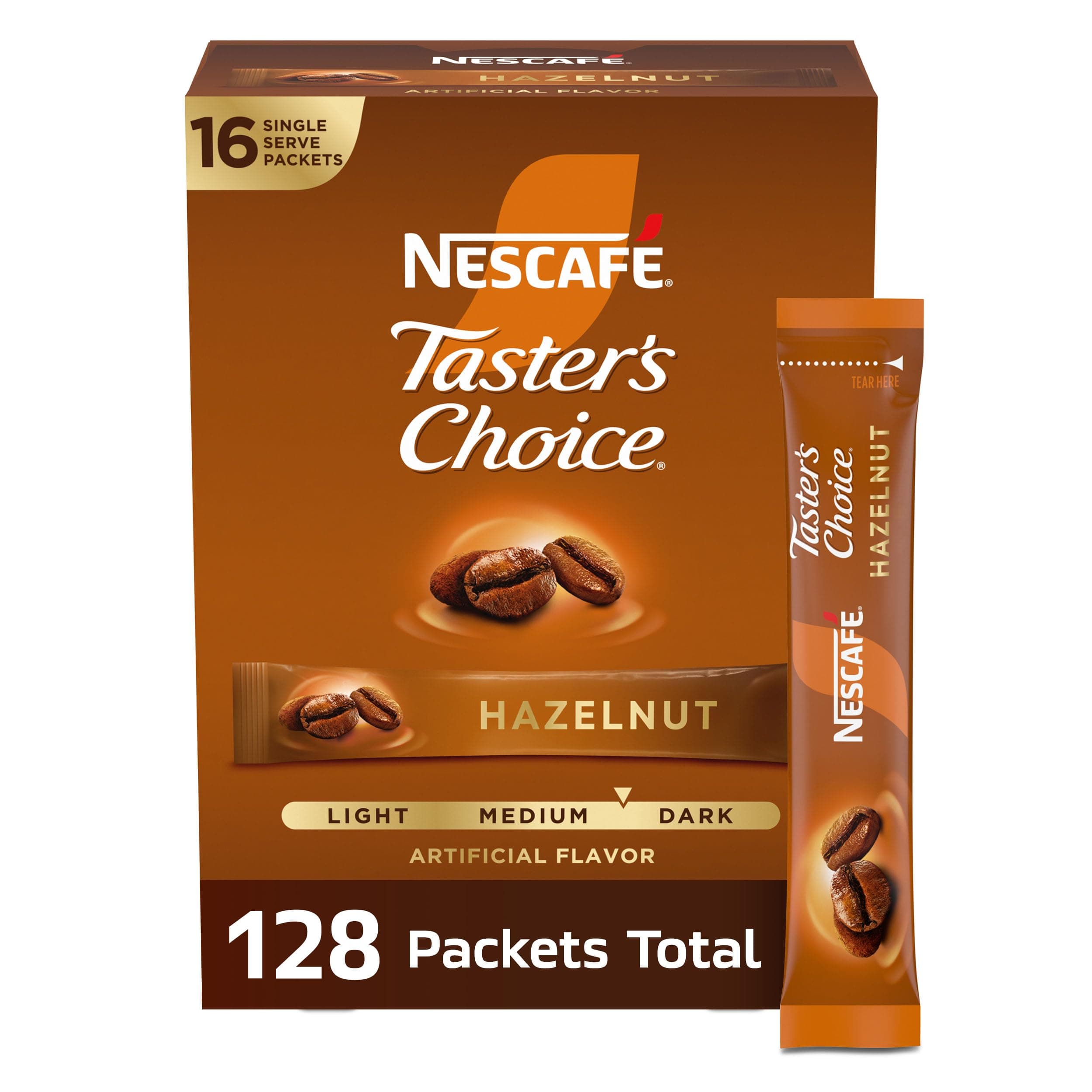 Nescafe Instant Coffee Beverage, Hazelnut, 0.1 Ounce,16 Count,(Pack of 8)