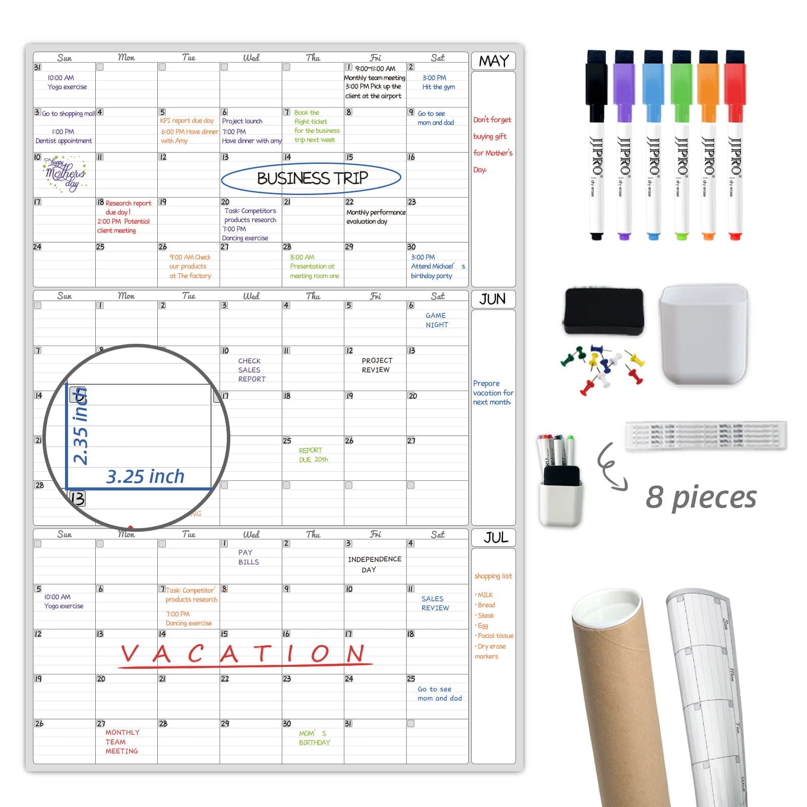 Dry Erase Wall Calendar 3 Month Calendar - Blank Undated Reusable Quarterly Calendar - Whiteboard Premium Laminated Poster - Laminated Office Jumbo 38x26 Inches Wall Calendar (Vertical)