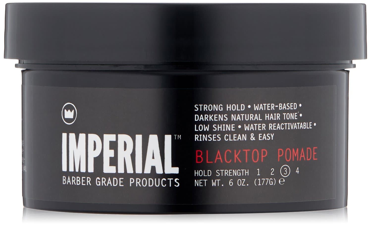 Imperial Barber Products Black Top Pomade Strong Hold Waterbase Wax 6 oz 177 G