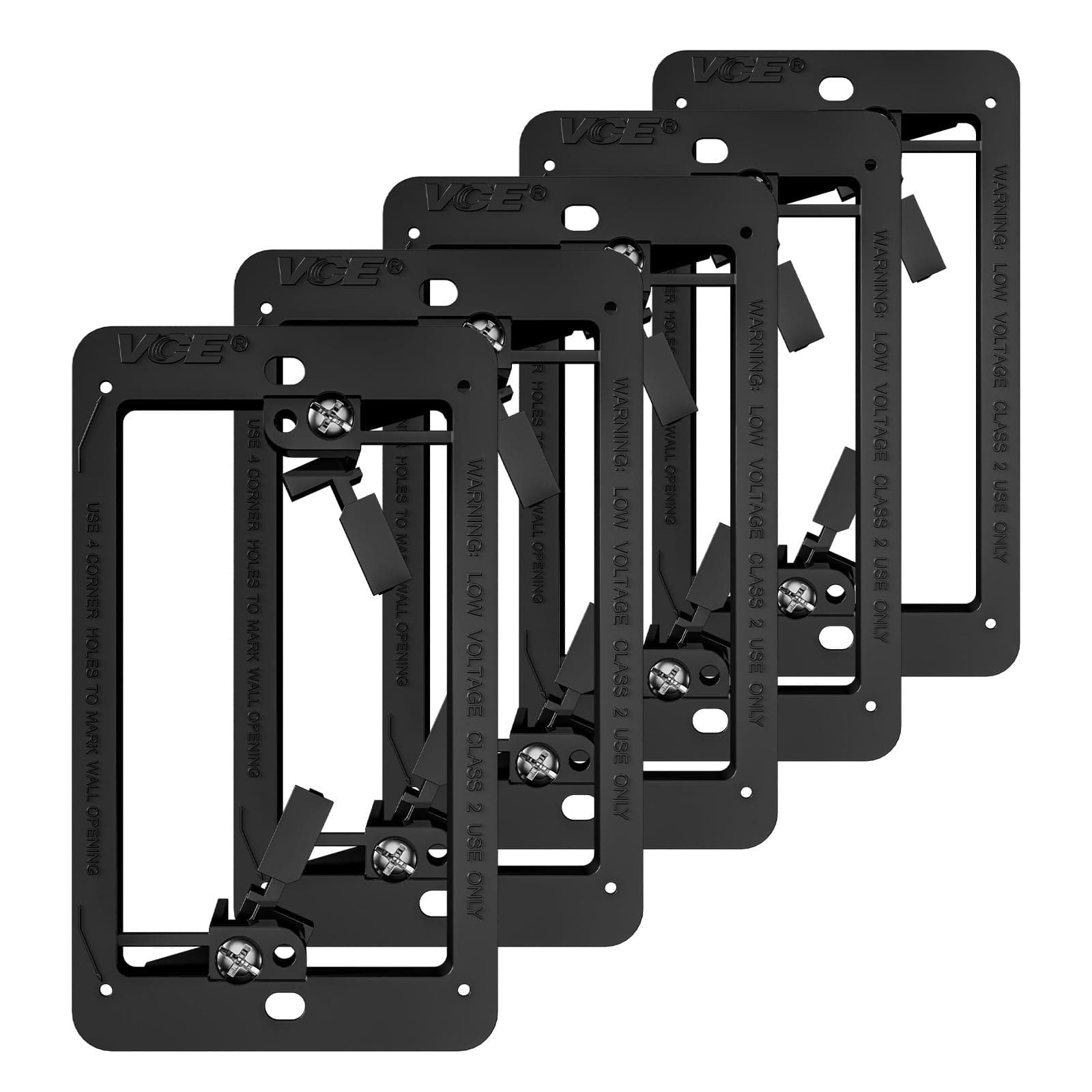 VCE 5-Pack Single Gang Low Voltage Mounting Bracket for Telephone Wires, Network Cables, HDMI, Coaxial, Speaker Cables-Black