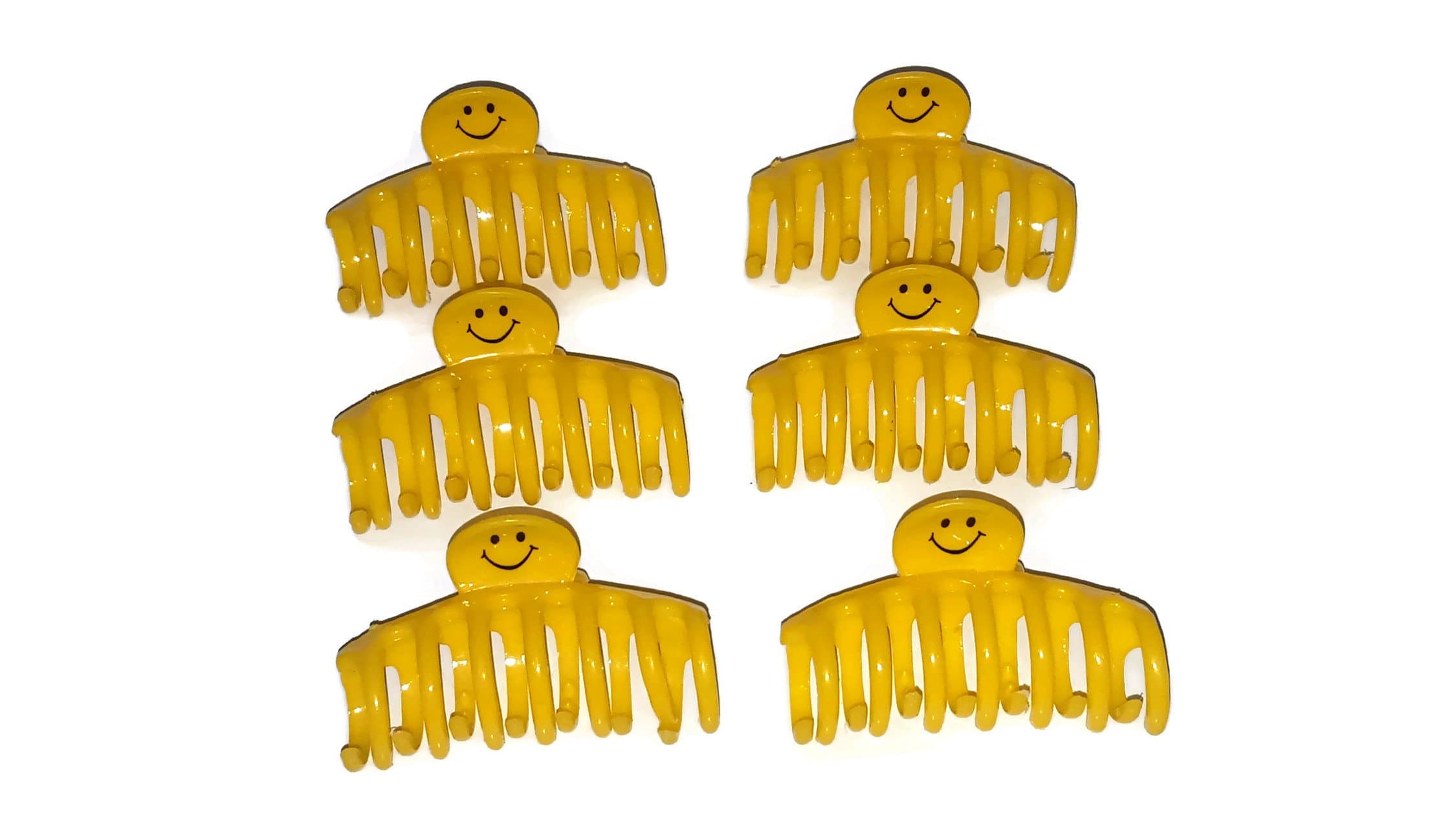 Set of 6 Emoji Smile Small Yellow Claw Clips