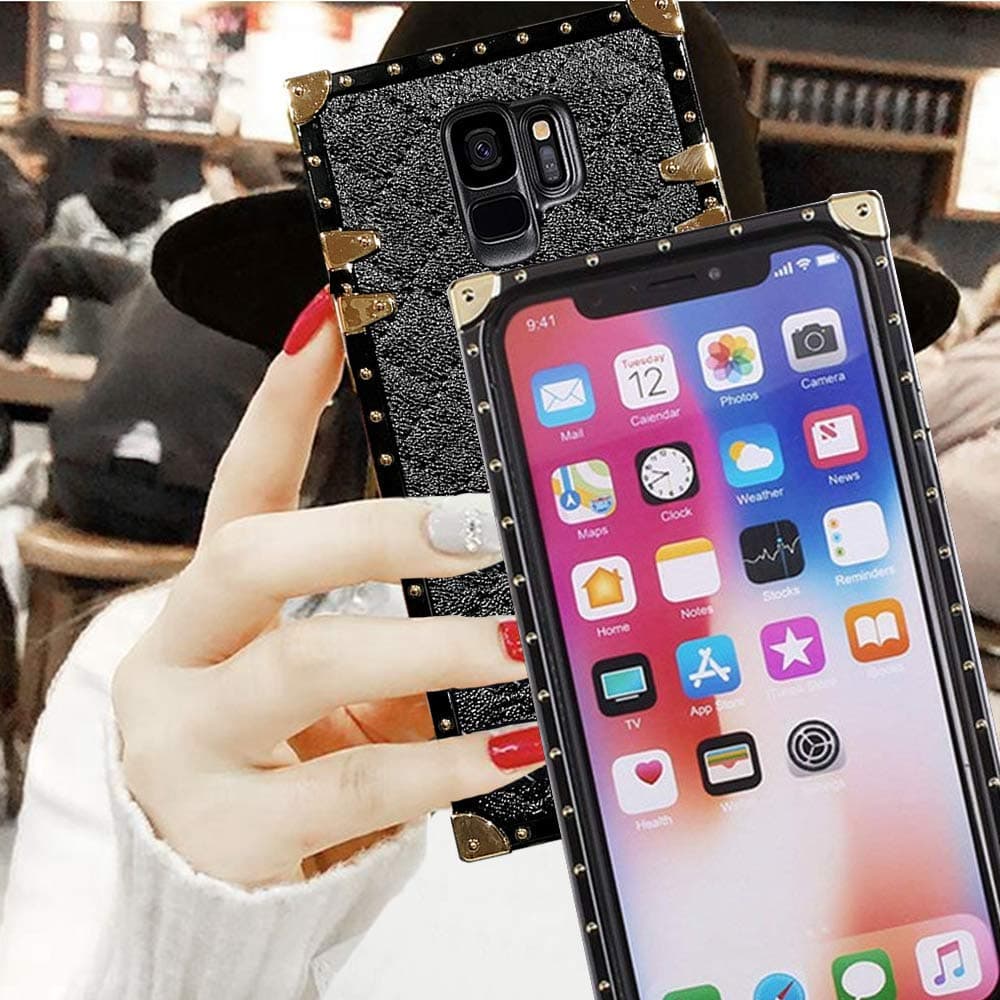 Galaxy S9 Plus S9+ Grid Plaid Case,SelliPhone Luxury Design Cute Slim Diamond Lattice Soft TPU Trunk Case,Unique Women Girls Lady Phone Skin for Galaxy S9 Plus (2018),Black