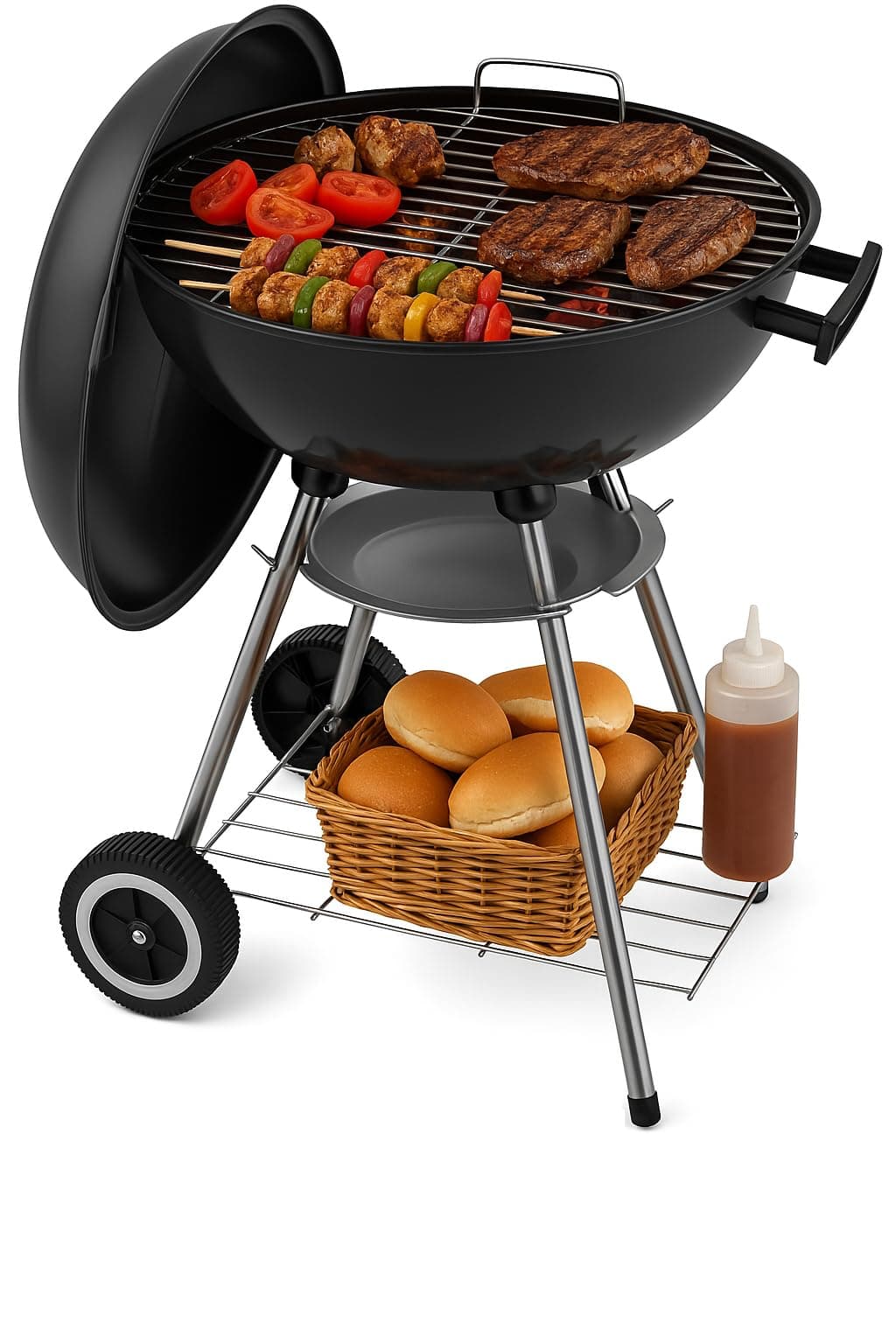 18 Inch Portable Charcoal Grill – Heavy-Duty Round BBQ Grill with Thickened Grilling Bowl, Sturdy with 4 Legs & Wheels for Small Outdoor Barbecue, Camping, Travel, Tailgating & Backyard Cooking