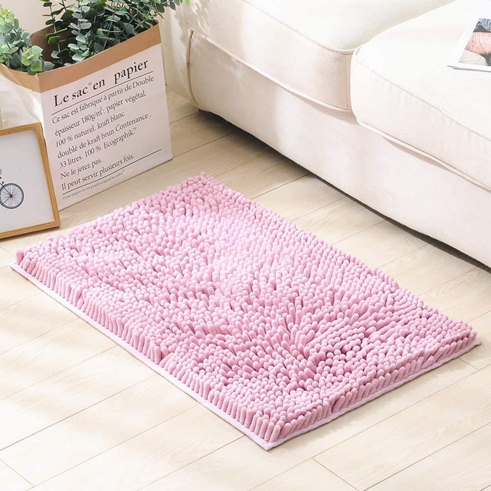Bath Mat Soft Chenille Bath Rugs Luxury Microfiber Washable Bath Rug for Floor Bathroom Bedroom Living Room, 19.6X 31.4 inches (Pink)
