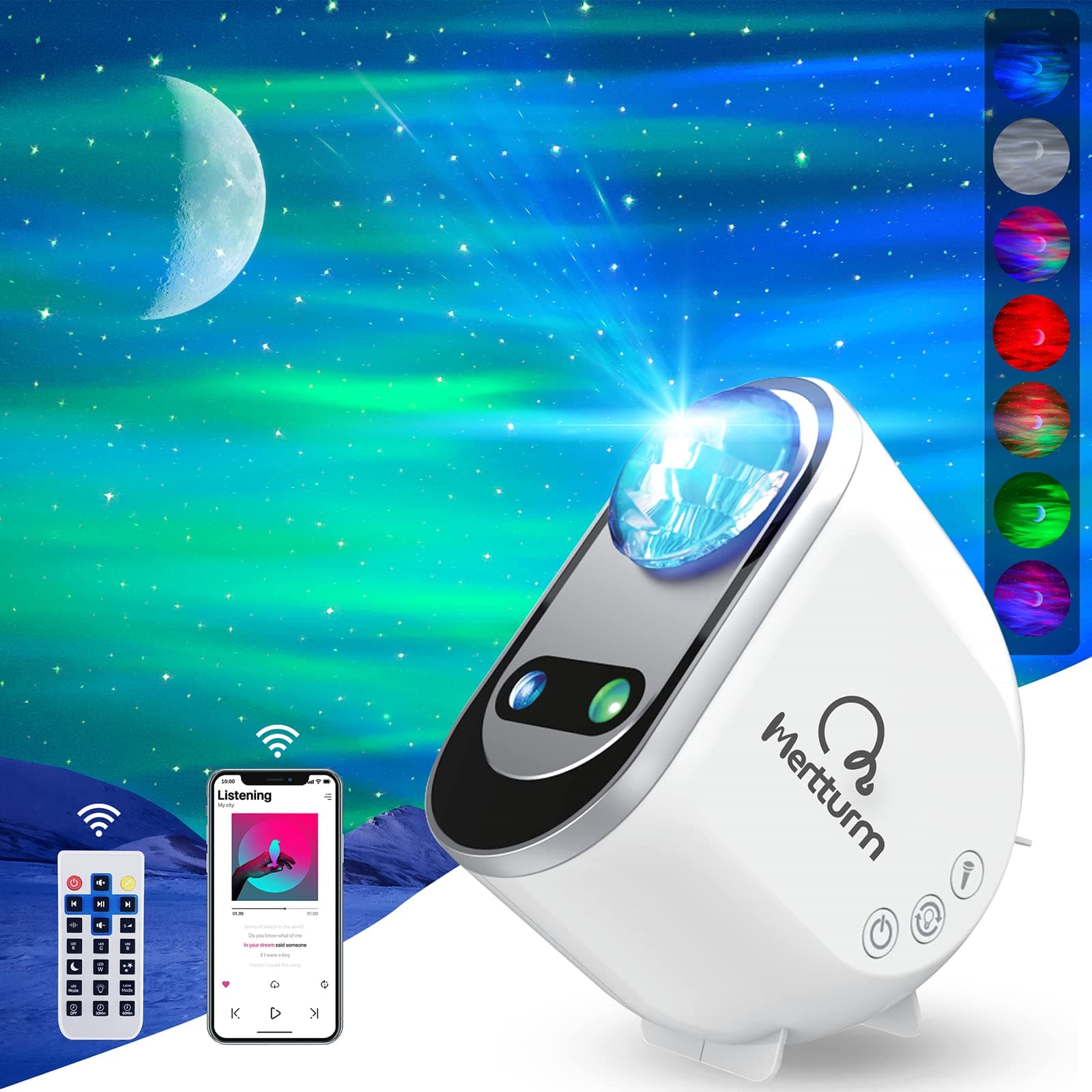 - MERTTURM® Galaxy Aurora Projector, 3 in 1 LED Northern Lights Star Projector, 6 White Noise Starry Moon Light with Bluetooth Speaker for Adult Kids Gift, Bedroom, Room Decor Gift