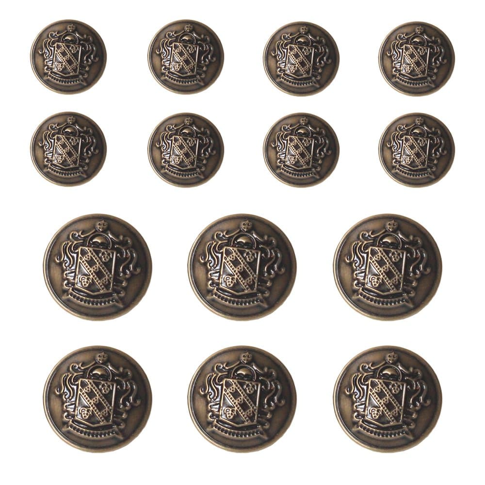 YaHoGa 14 PCS Antique Metal Blazer Buttons Set 20mm (4/5 inch) 15mm (3/5 inch) for Blazers, Suits, Sport Coat, Uniform, Jackets (Antique Brass)
