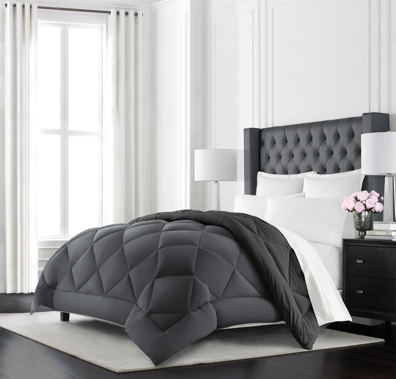 Beckham Hotel Collection Goose Down Alternative Reversible Comforter - All Season - Premium Quality Luxury Comforter - Twin/Twin XL - Grey/Black
