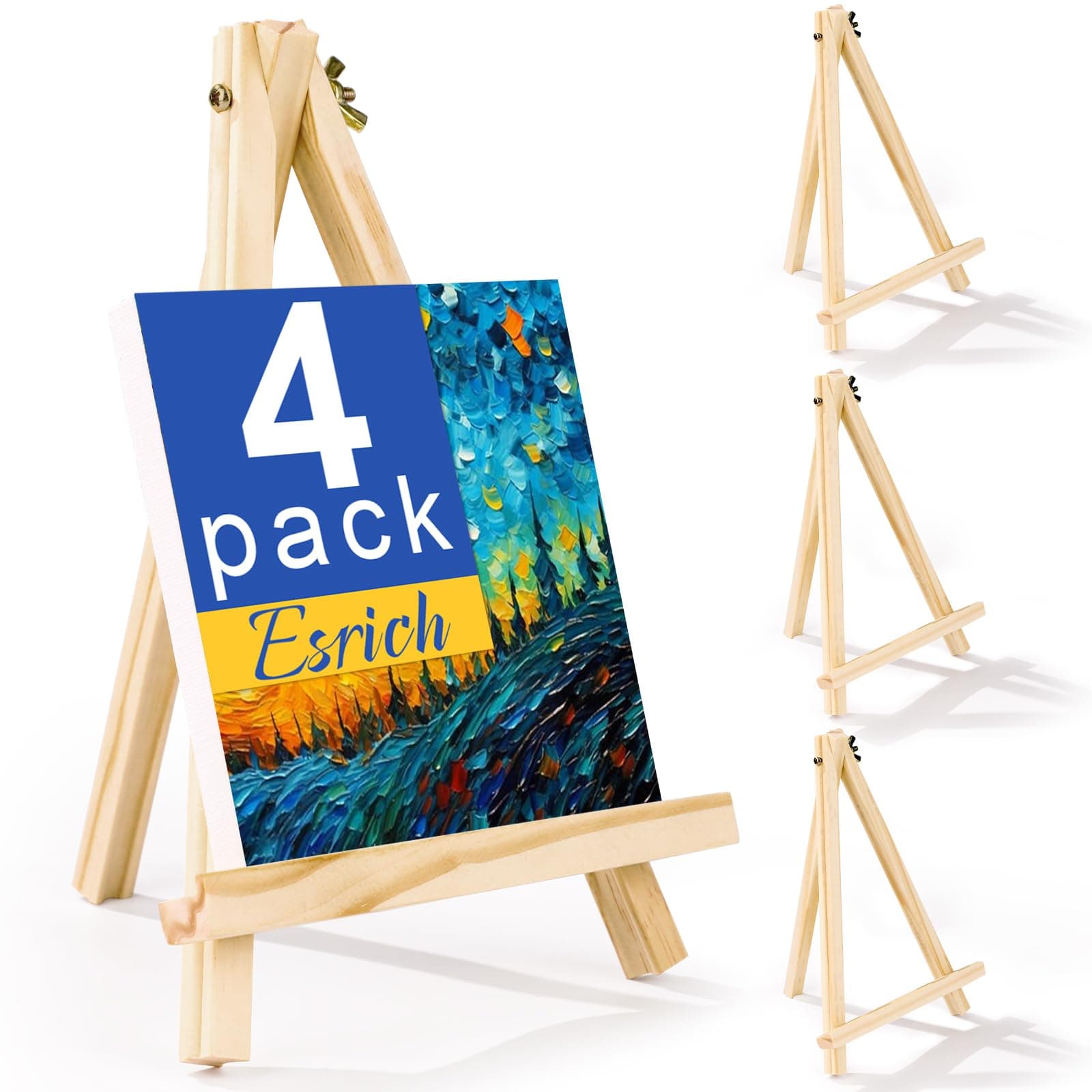ESRICH 4 Pack 9 Inch Wood Easels - Tripod Painting Easels for Art & Crafts, Portable Canvas Holders