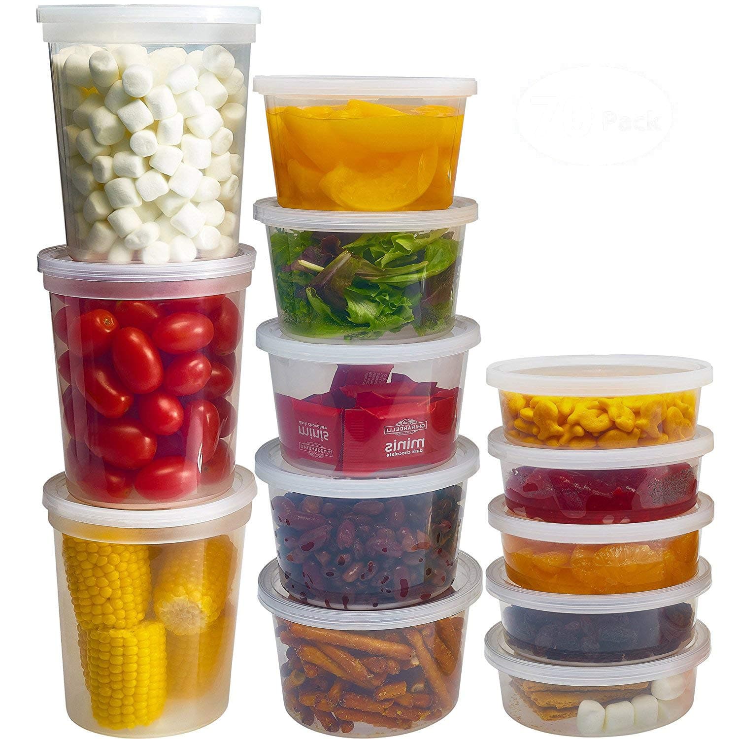 Food Storage Containers with Lids 8oz, 16oz, 32oz Freezer Deli Cups Combo Pack, 44 Sets BPA-Free Leakproof Round Clear Takeout Container Meal Prep Microwavable, Airtight Lids (Mixed Sizes)