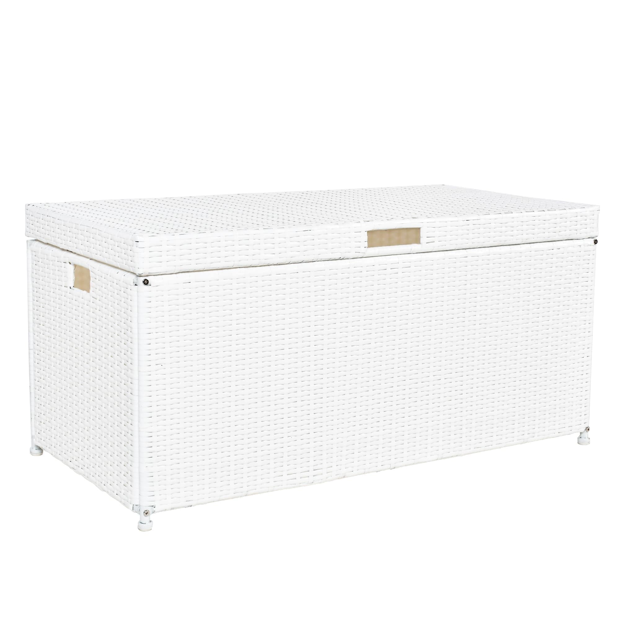 Outdoor 70 Gallon Wicker Deck Storage Box Color: White