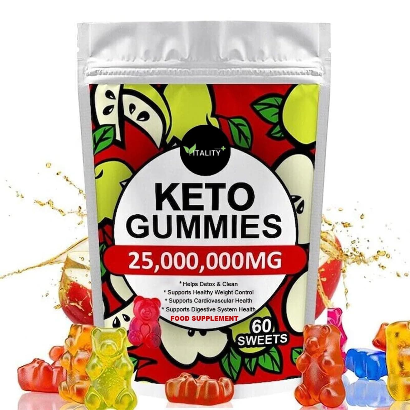 Premium Keto Gummies Weight Loss Support Supplement - 60 Gummies | Low Calorie Snack | No Added Sugars | Appetite Control & Energy Boost | Vegan and Gluten Free