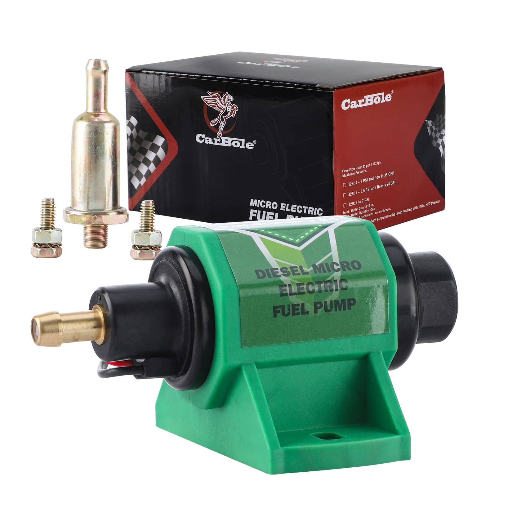 CarBole Universal 12 Volt Electric Fuel Pump 5-9 PSI, 35GPH, Super 12D for Diesel Engines