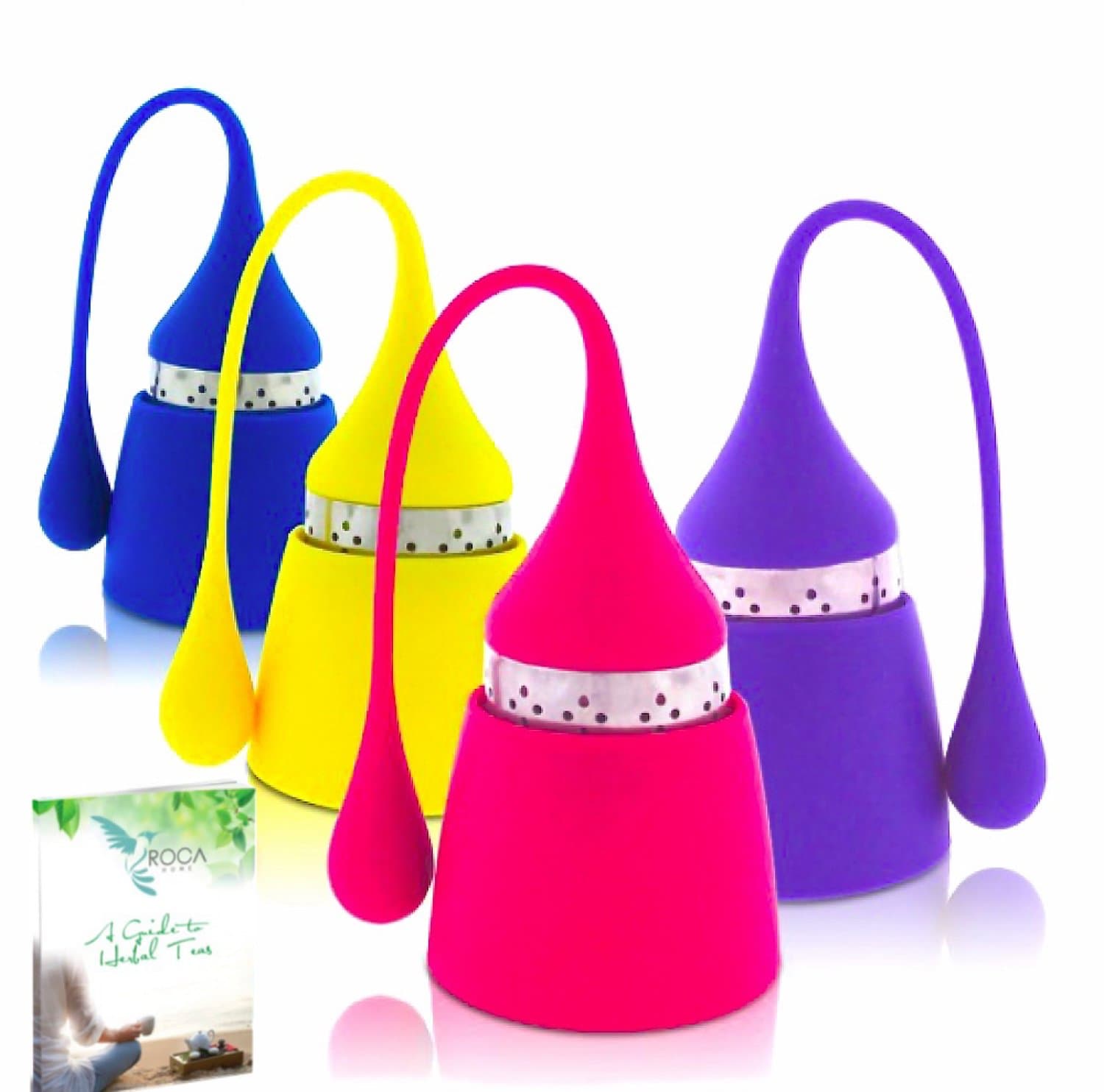 Silicone Tea Infuser Leaf Strainer for Loose Leaf Tea by ROCA Home (Set of 4) – Single Cup Tea, Includes Tea Guide Recipes.