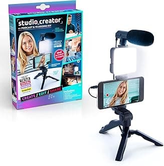 Studio Creator Podcast and Vlogging Kit, Phone Holder, LED Light, Microphone + Tripod, Create Content On The Go, Age 6+
