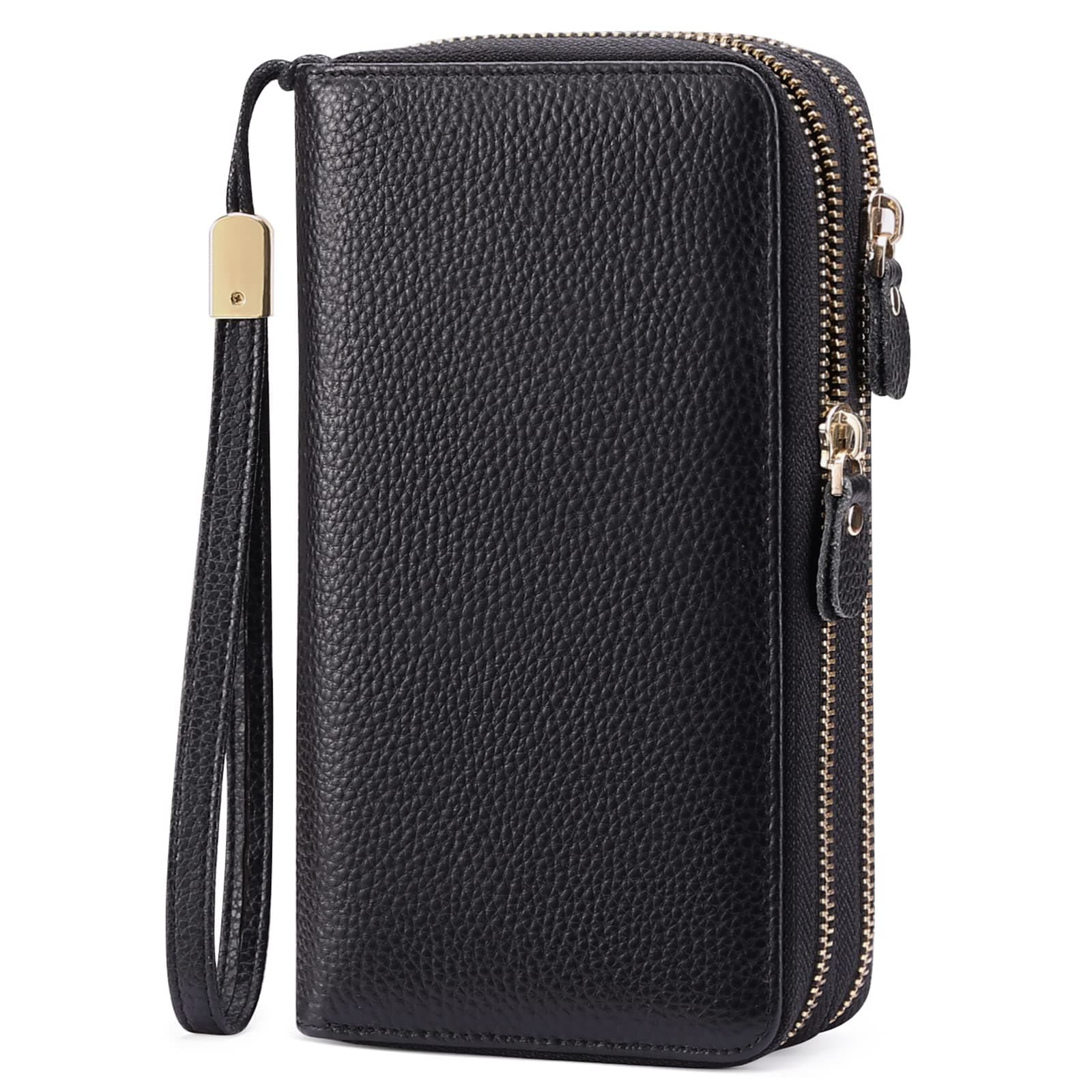 Leather Women Wallet RFID Blocking Zipper Around Phone Holder Clutch Wristlet Large Capacity