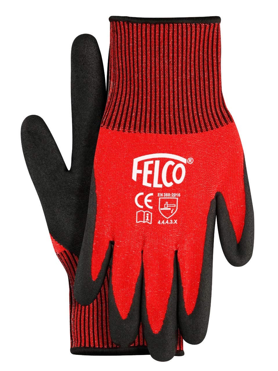 FELCO701L Nitrile Coated Work Gloves (Large, 13 Gauge HPP Fibre, Knitted Glove, 1 Pair of Gardening Gloves), Black/Red