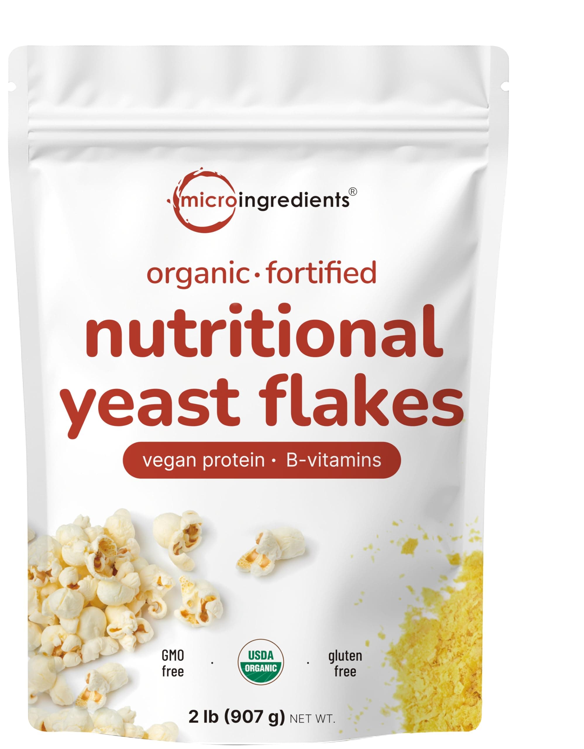 Organic Fortified Nutritional Yeast Flakes, 2LB | Rich in Vegan Protein, B Vitamins, & Beta-Glucans | Keto Friendly, Dairy Free Cheese Substitute, Non-GMO, Gluten Free