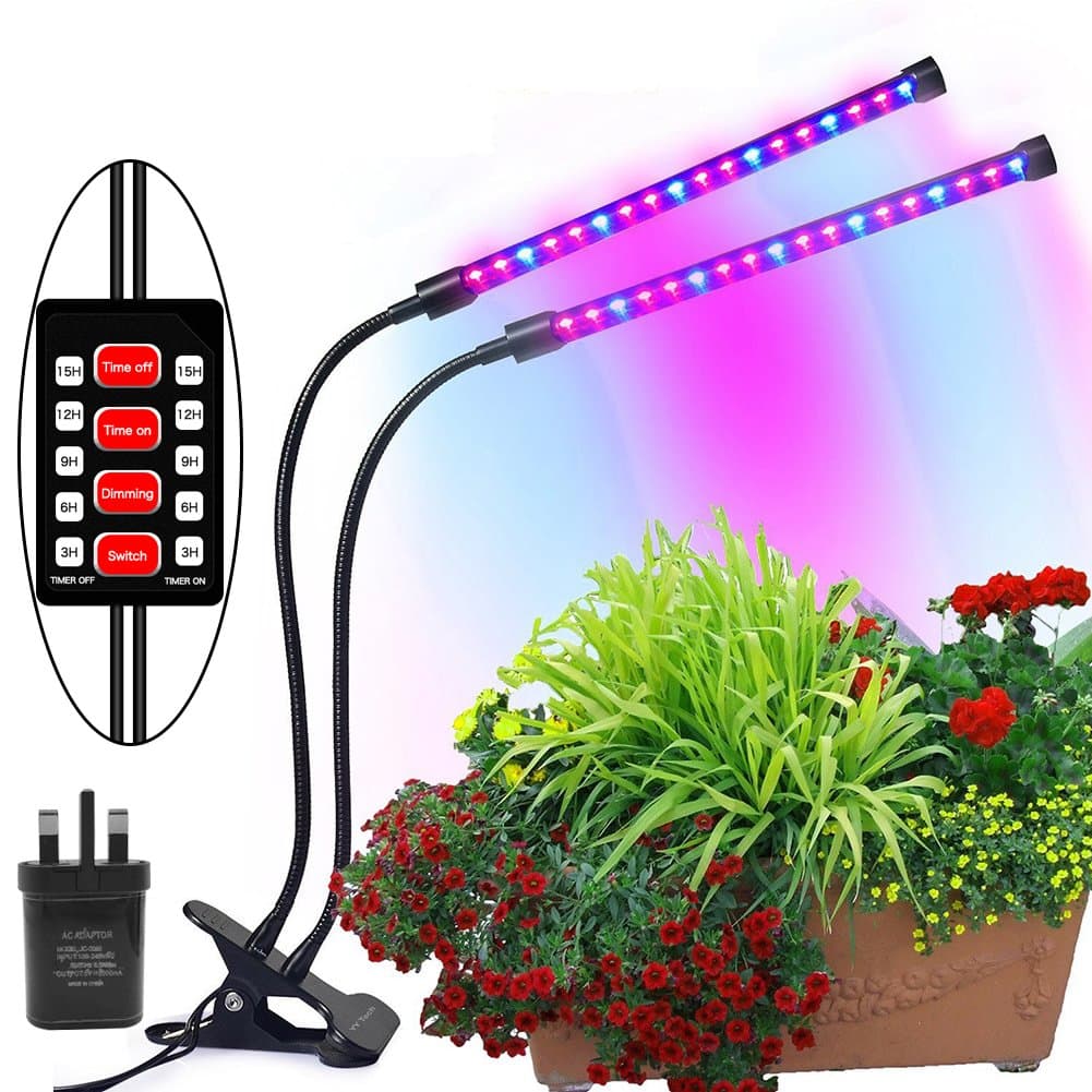 MG MULGORE Plant Grow Light 24 Red and 12 Blue Double Tube Promote Plant Growth Lamp, 4 Modes Timer (3H/6H/12H/15H), Dimmer 5 Levels, 360° Adjustable Flexible Gooseneck