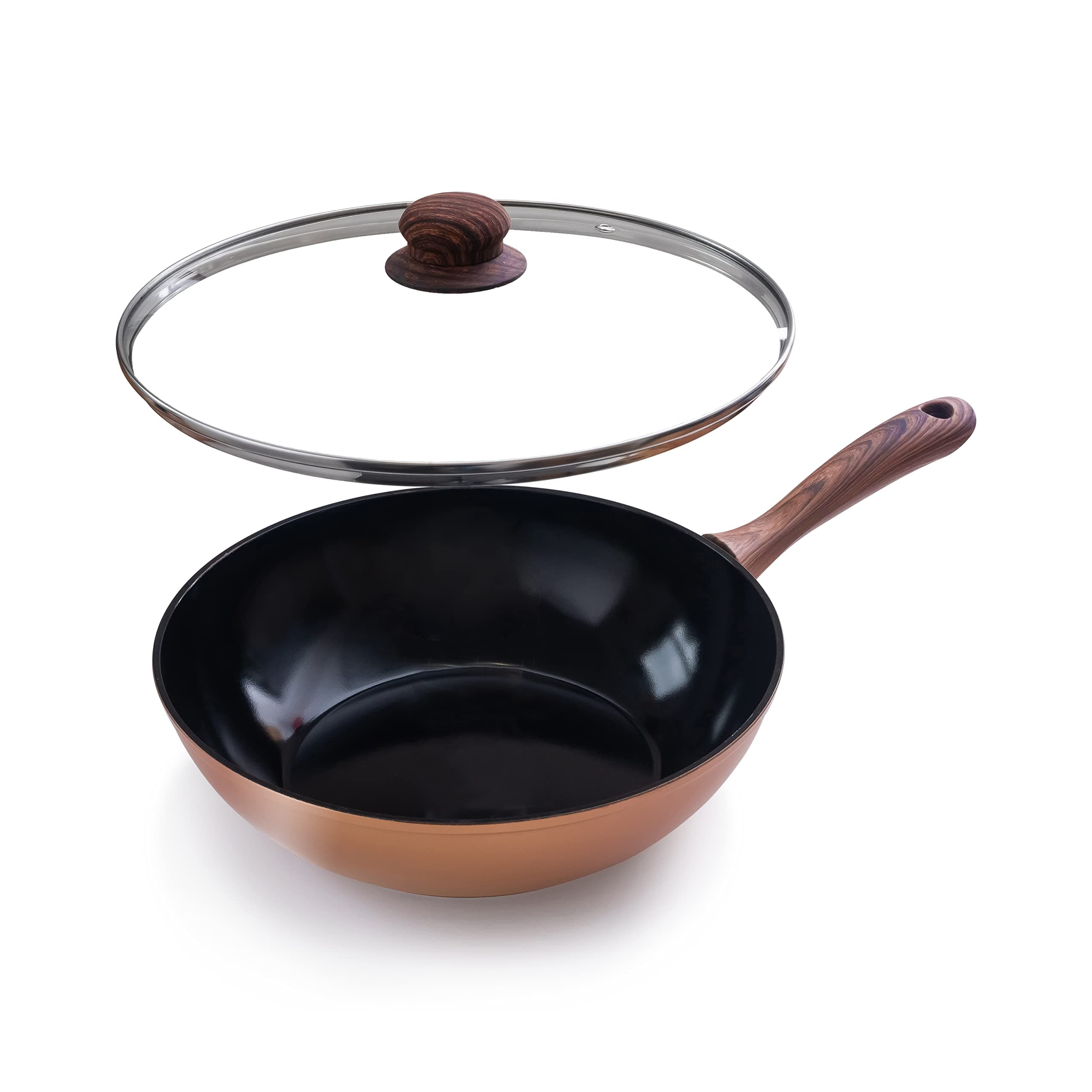 Copper Non Stick Wok Pan with lid