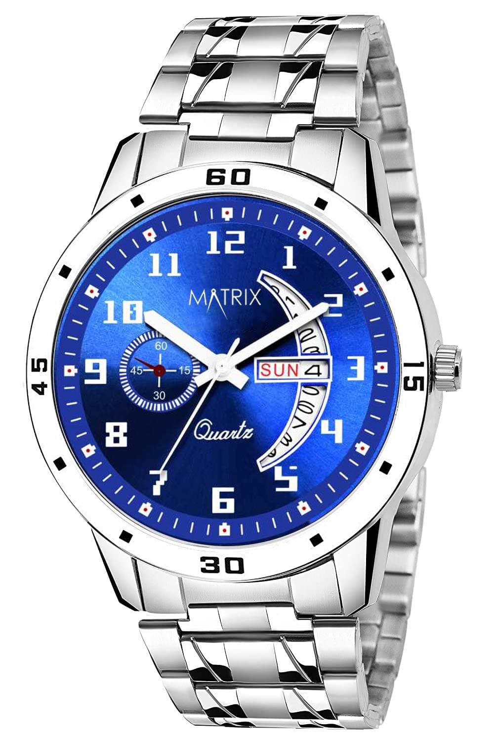 Blue, Black & Silver Dial, Day & Date Functioning, Stainless Steel Strap Analog Watch for Men & Women, Blue, Free Size, Classic