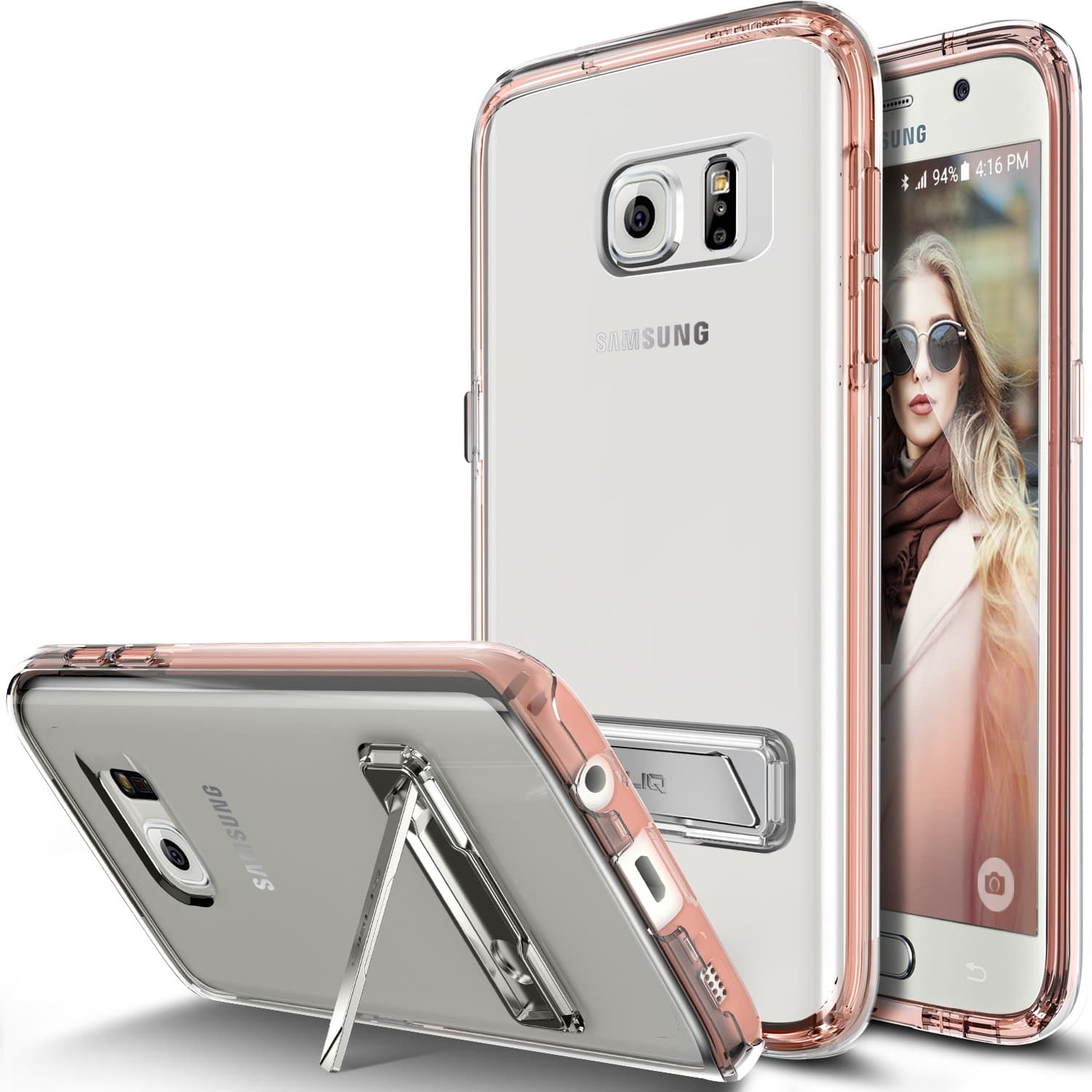 Galaxy S7 Edge Case, OBLIQ [Naked Shield][Metal Kickstand] Slim Fit Crystal Clear Scratch Resist Heavy Duty Protection Dual Layer Case for Samsung Galaxy S7 Edge (Rose Gold)