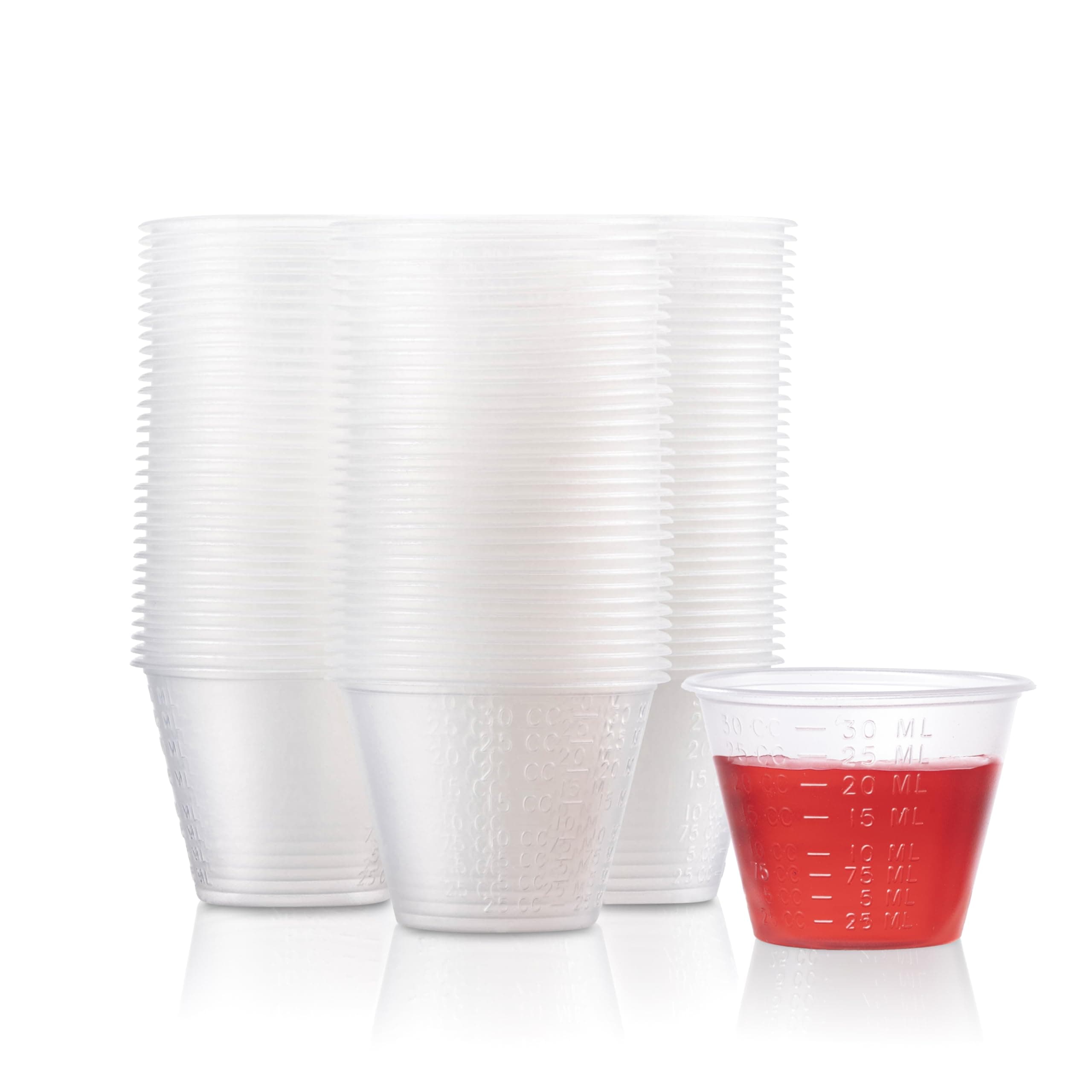 Graduated 1 oz. Plastic Medicine Cups, Detailed Liquid Measurements for Medications, Clear Containers, Disposable or Reusable, Supports Adults and Children (1 oz, 100, Count)
