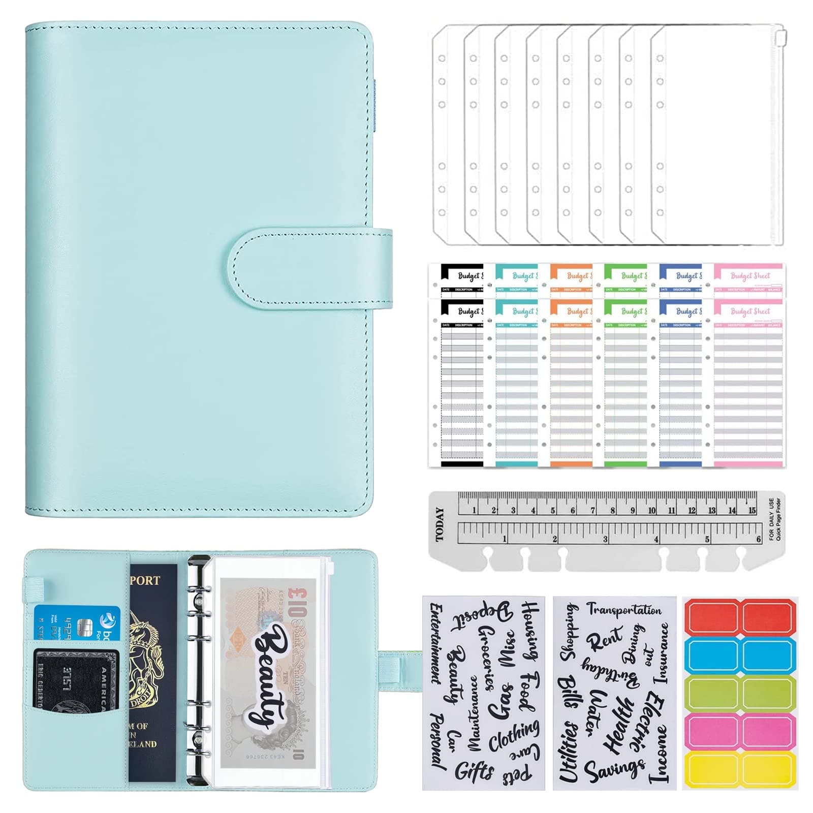 ChangWanna A6 Money Budget Ring Binder - Money Saving Wallet Organiser Binder with Pockets, Cash Stuffing Budget Wallet Planner Binder with Cash Envelope, Money Folder Wallet Organiser for Cash Saving