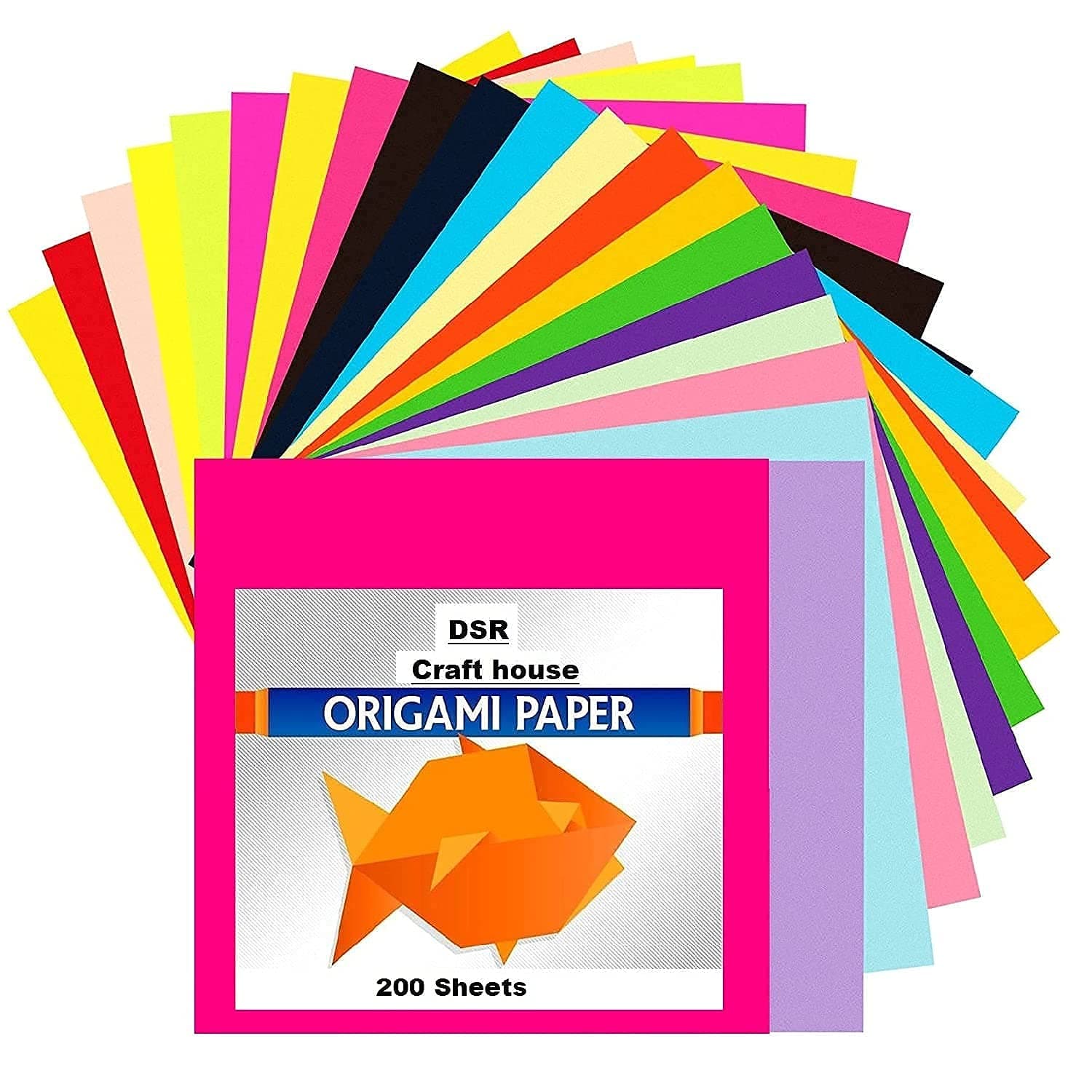 Eclet Neon Origami Paper 15 cm X 15 cm Pack of 200 Sheets (20 sheet x 10 color) Fluorescent Color Both Side Coloured For Origami, Scrapbooking, Project Work