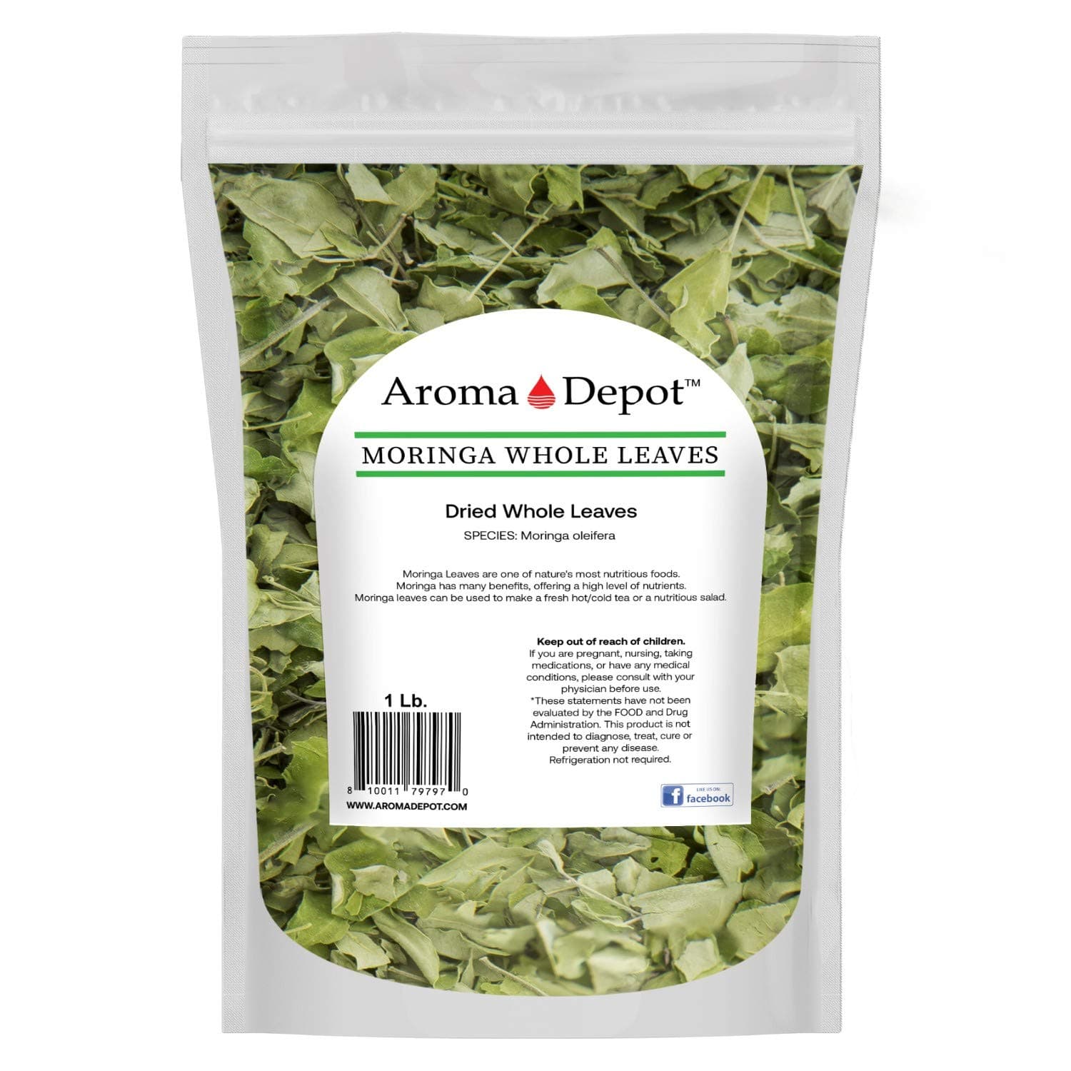 1lb. Dried Moringa WHOLE Leaves-100% Natural from India, Non-GMO, Gluten-Free. Rich in Proteins and antioxidants. Ideal for Smoothies, Tea, and Recipes. The Miracle Tree.