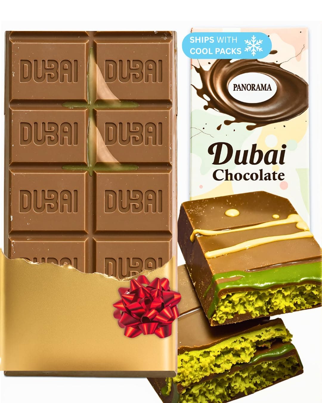 PANORAMA - Dubai Chocolate Bar - Premium Dubai Chocolate with Pistachio – 7 oz – Viral as seen on TikTok – Crispy Shredded knafeh, Perfect for Gifting, for Memorial Day, Ready to Eat (Pack of 1)