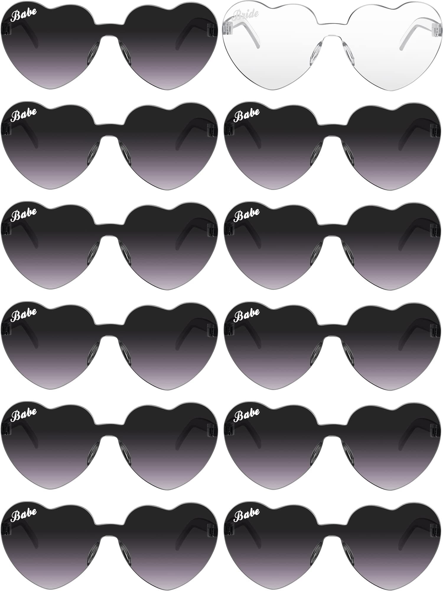 Konohan12 Pairs Heart Shaped Sunglasses Rimless Bride Sunglasses Transparent Heart Glasses Bachelorette Holiday Party Favor