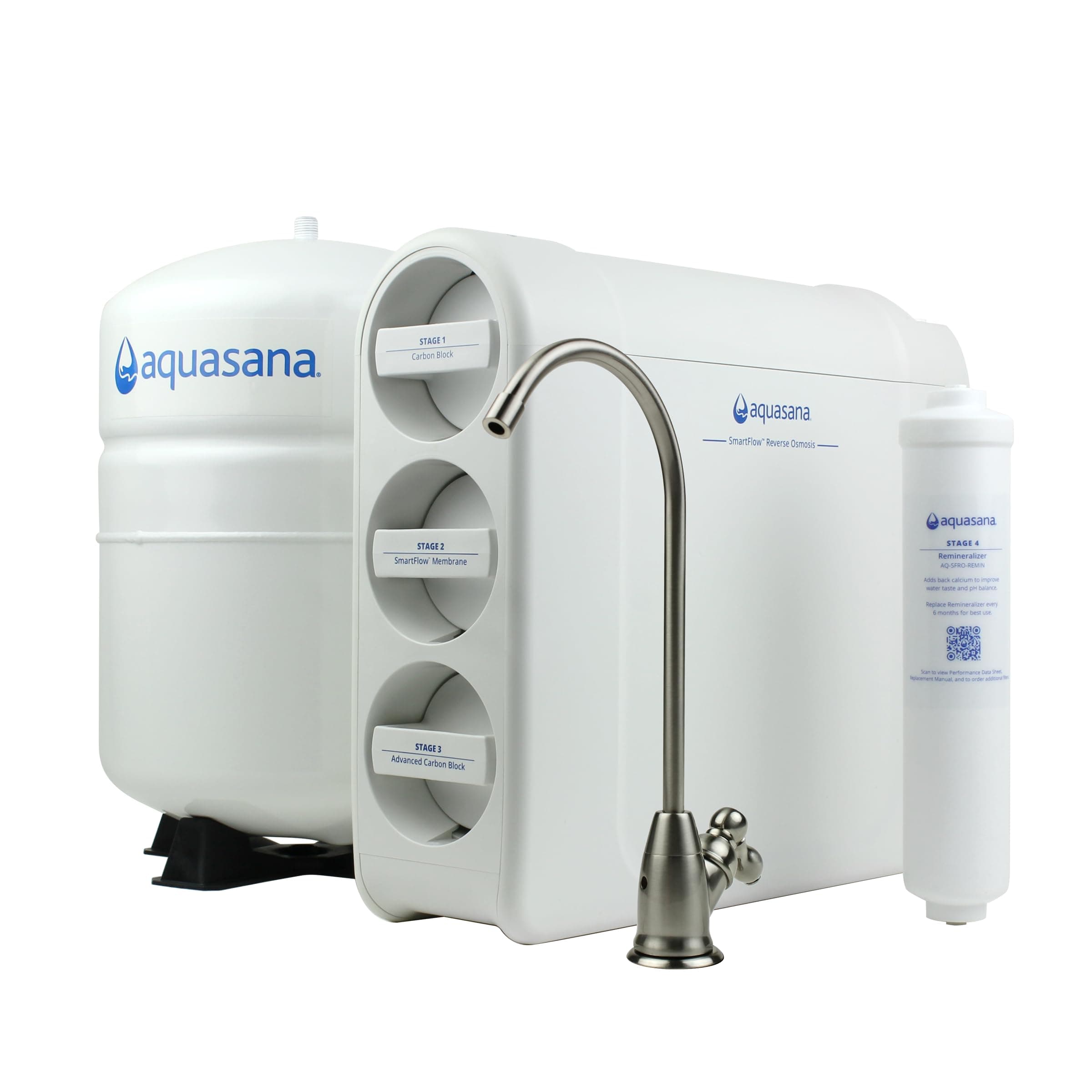 Aquasana SmartFlow Reverse Osmosis Water Filter System - High Efficiency Undersink RO Removes Up To 99.99% Of Fluoride, Arsenic, Chlorine And Lead - Brushed Nickel Faucet