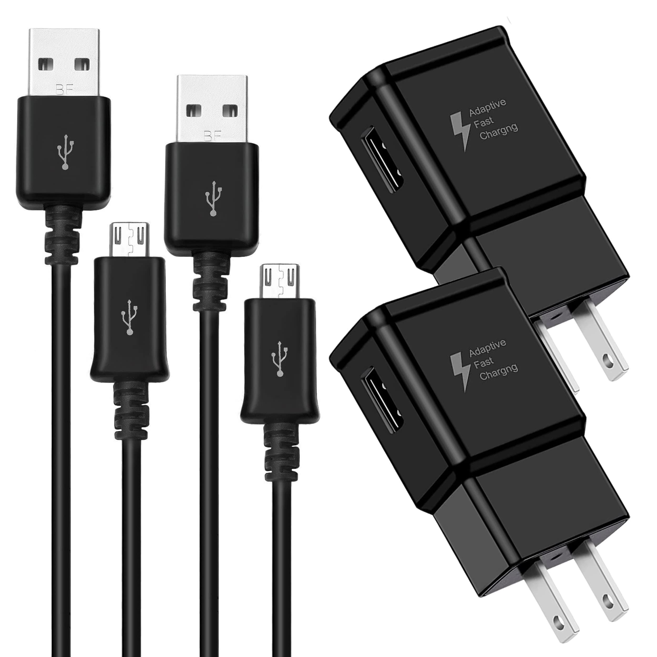 Adaptive Fast Charging Wall Charger with 5 Feet/1.5 Meter Micro USB 2.0 Cable Kit Set Compatible with Galaxy S7/S7 E/S6/S6 E/Note5/4 /S4/S3/MP3 and Others (2-Packs)