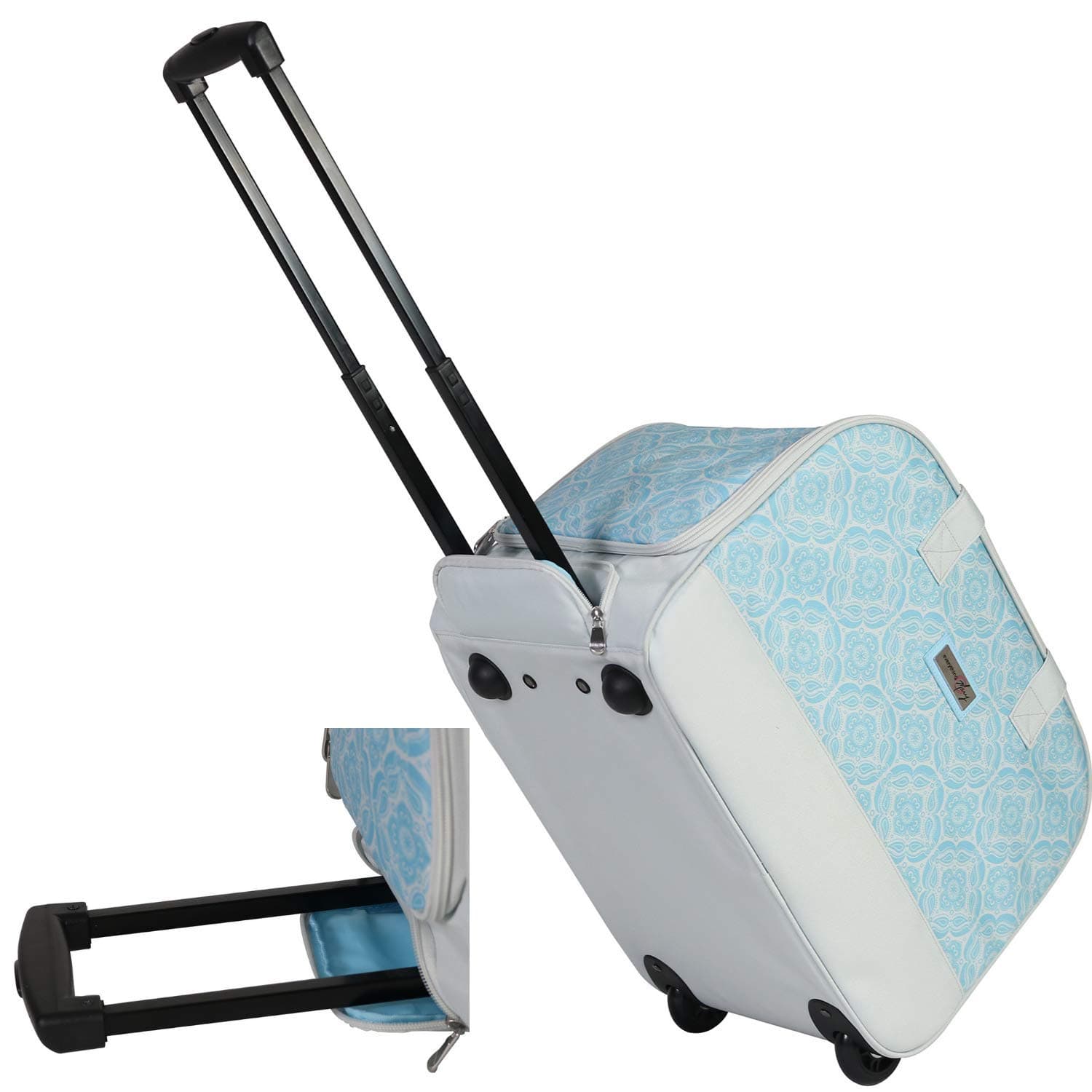 Everything Mary Collapsible Sewing Machine Rolling Carrying Case, Light Blue - Trolley Bag with Wheels for Brother, Singer & Most Machines - Wheeled Tote Carrier for Notions & Crafts