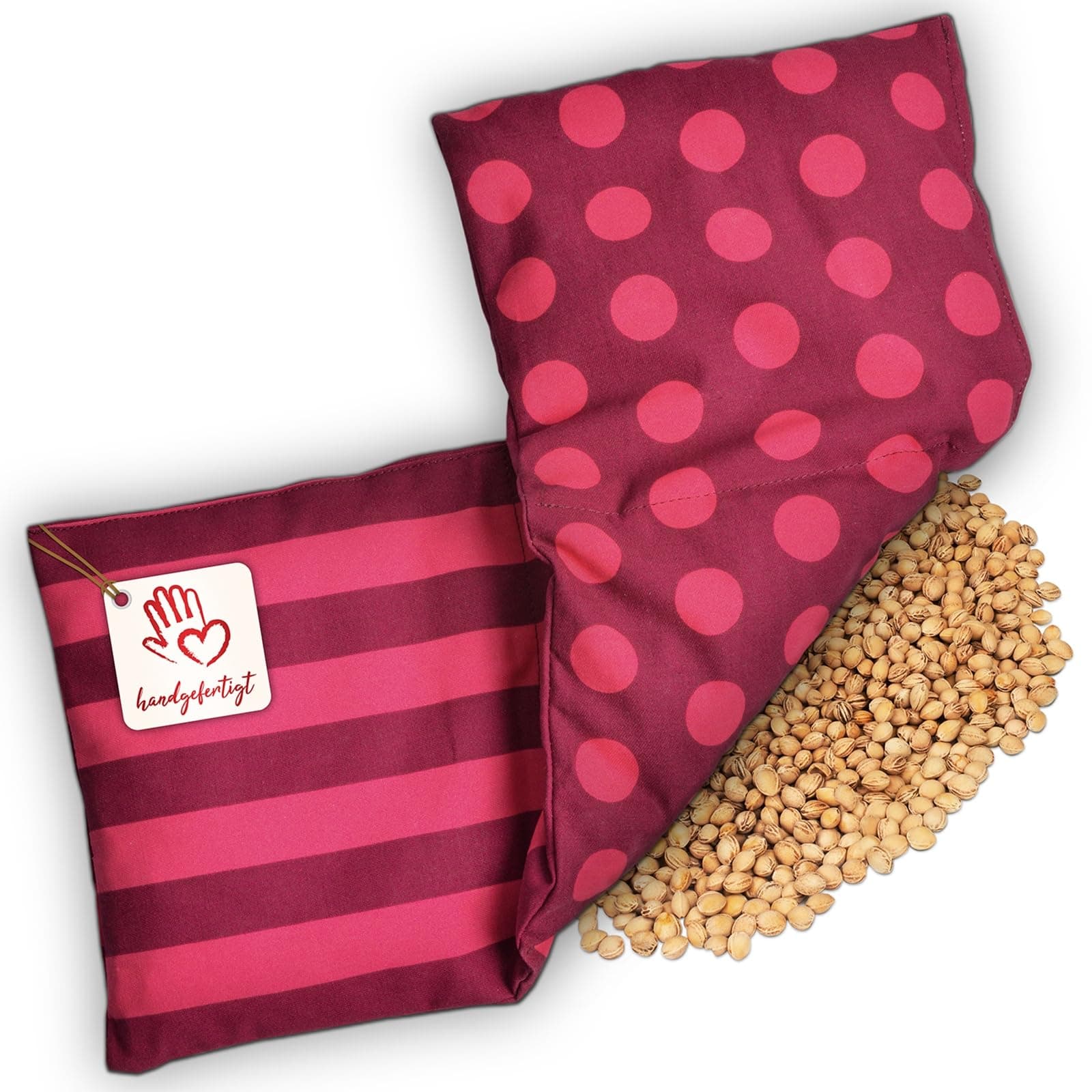 Heated Cushion Filled with Cherry Stones | Suitable for Microwave & Oven I Handmade | Approx. 17 x 45cm | 3 Chambers | Oeko-Tex Cotton | for Neck, Shoulder, Back Tension Relief or Relaxation