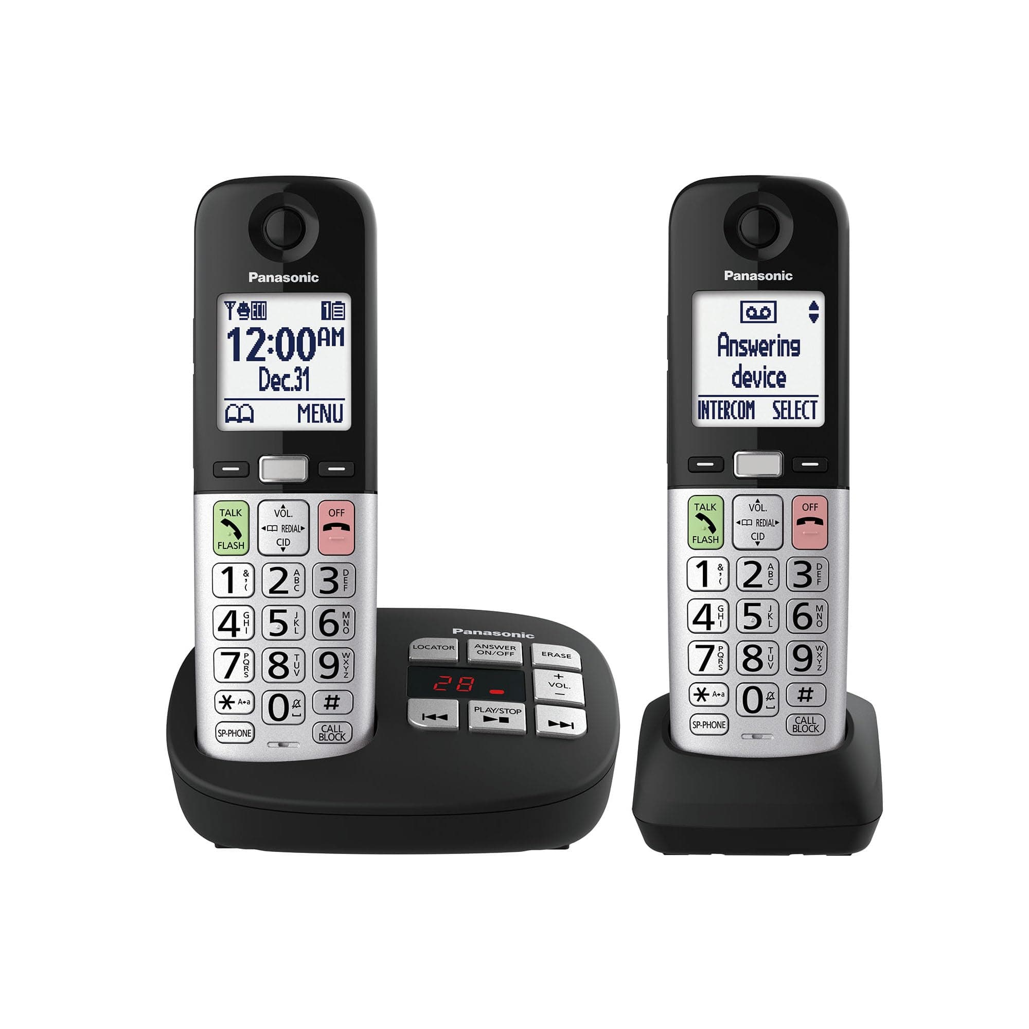 Cordless Phone, Easy to Use with Large Display & Big Buttons, Flashing Favorites Key, Flashlight, Call Block, Volume Boost, Talking Caller ID, House Phones, 2 Cordless Handsets - KX-TGU432B