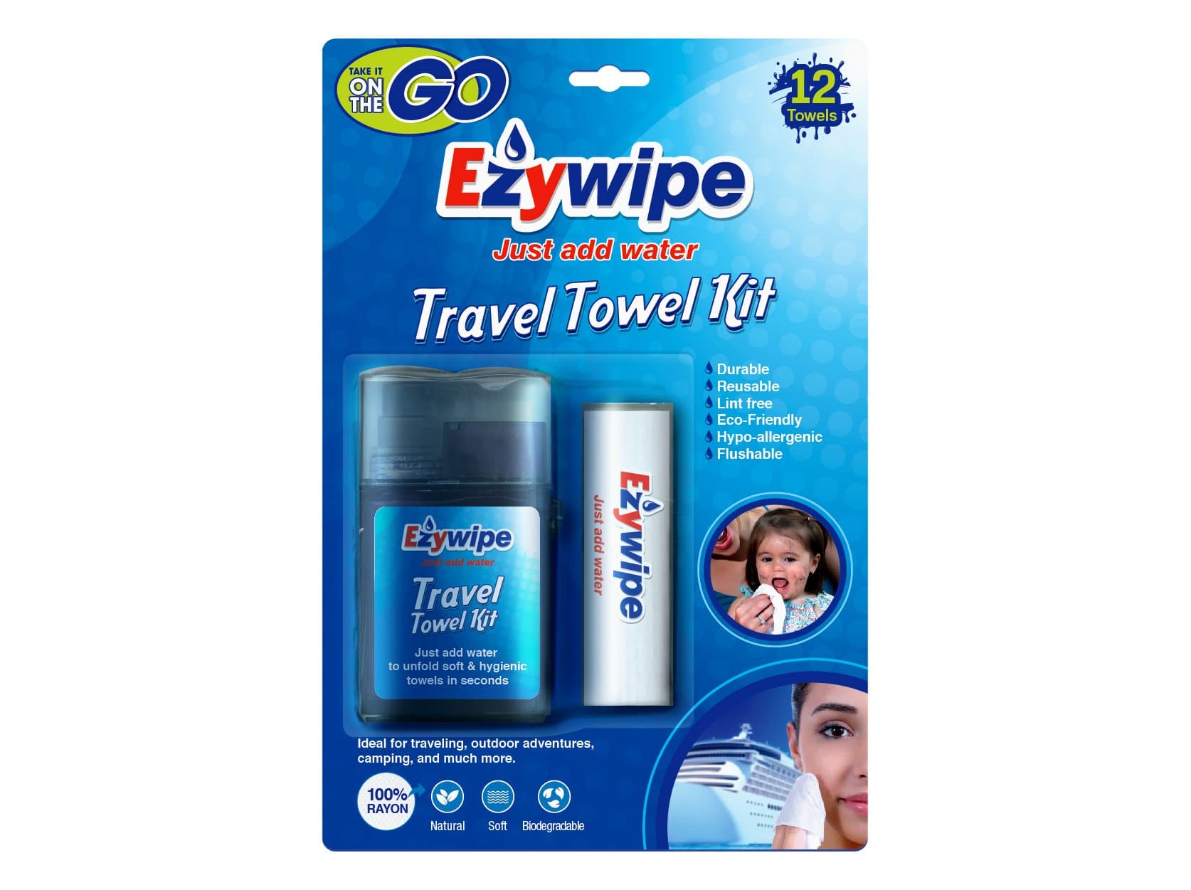Travel Kit Compressed Cleansing Towel Small Tube Qty 12 Towels W/Water Sprayer (Hypoallergenic, Portable Cooling Disposable Reusable Biodegradable Outdoor, Refresh, Wipe)