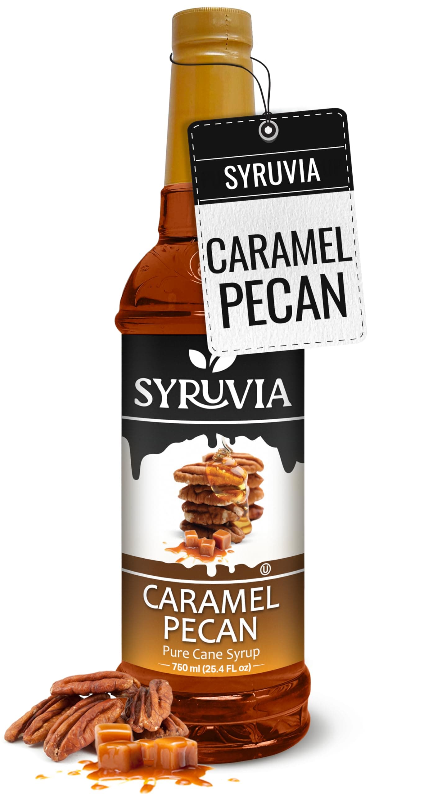 Syruvia Coffee Syrup, Caramel Pecan Flavored Syrup for Drinks, Lattes, and Desserts β 25.4 fl oz