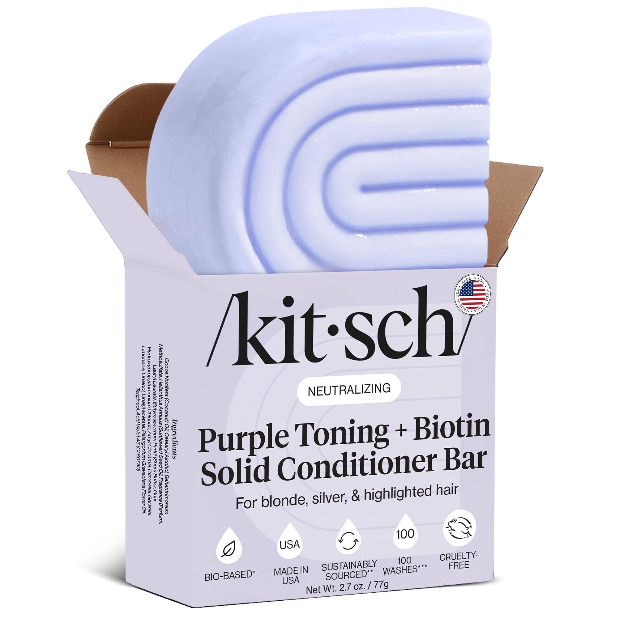 Toning Purple Conditioner For Blondes & Color Treated Hair - Conditioner Bar For Women & Men - With Biotin for Strengthening & Neutralizing Brassy Tones - Vegan, Silicone & Sulfate Free - 2.7oz